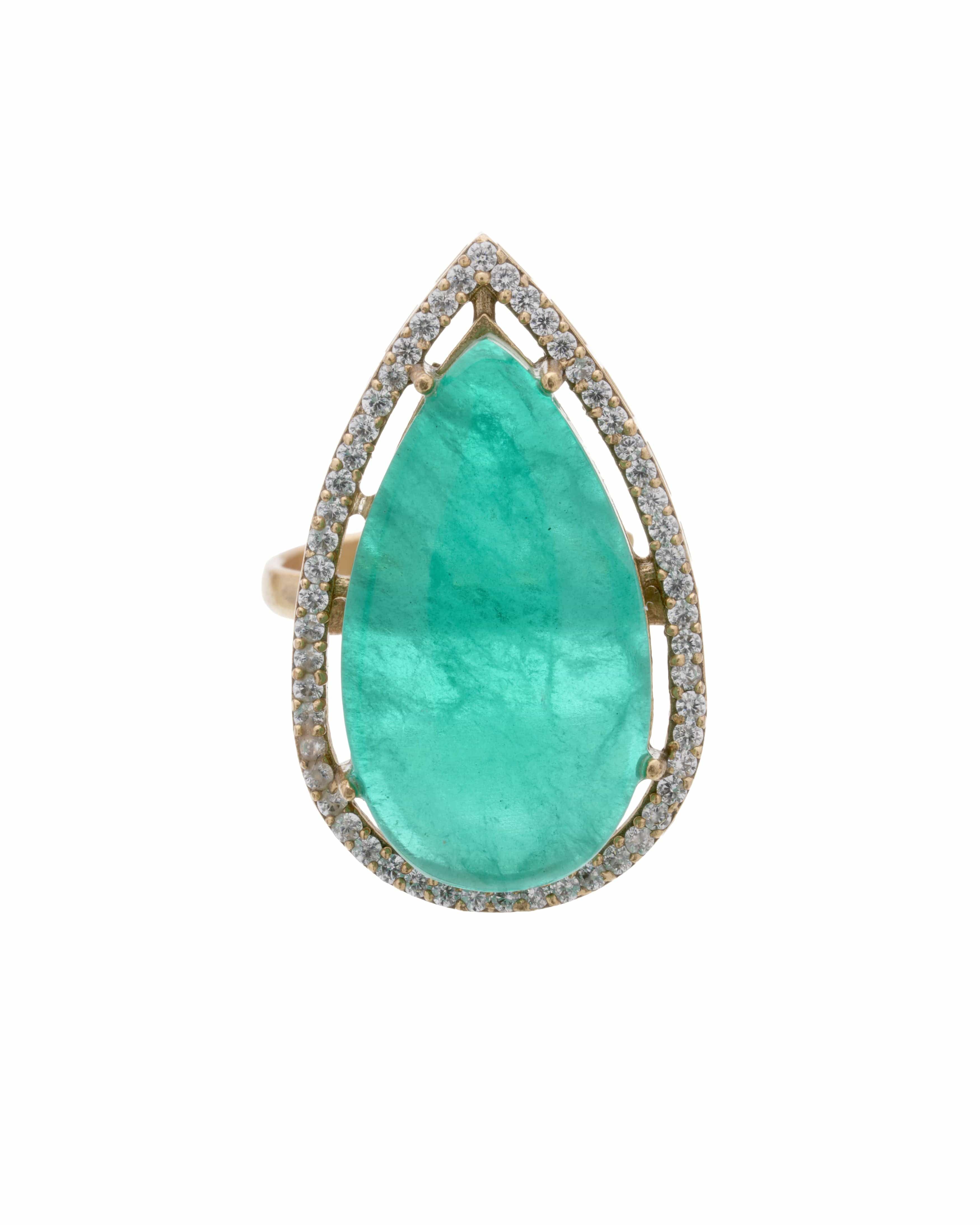 Emerald Aura Teardrop Cocktail Ring