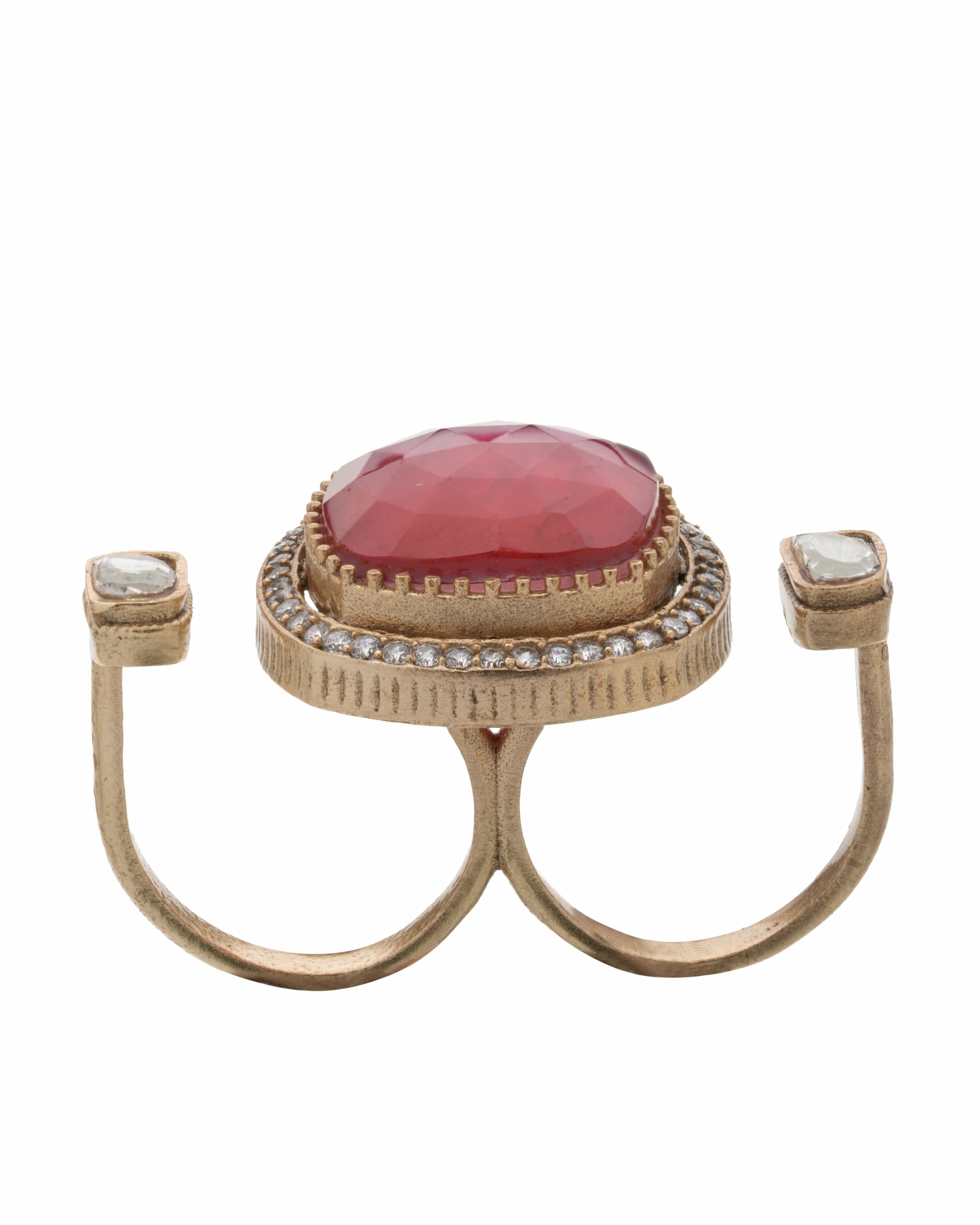 Avant-Garde Radiance: Dual Halo Pink Ring