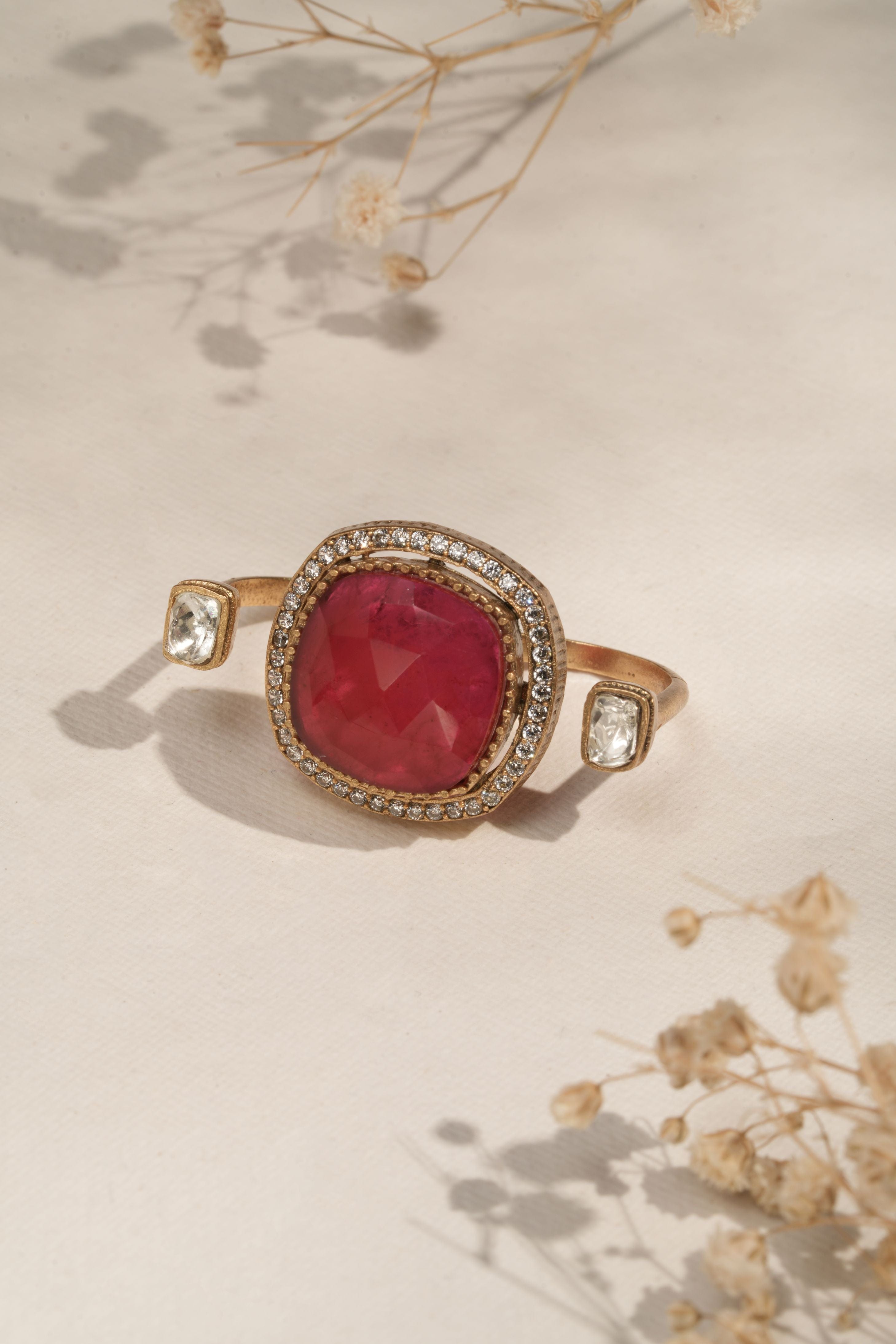 Avant-Garde Radiance: Dual Halo Pink Ring