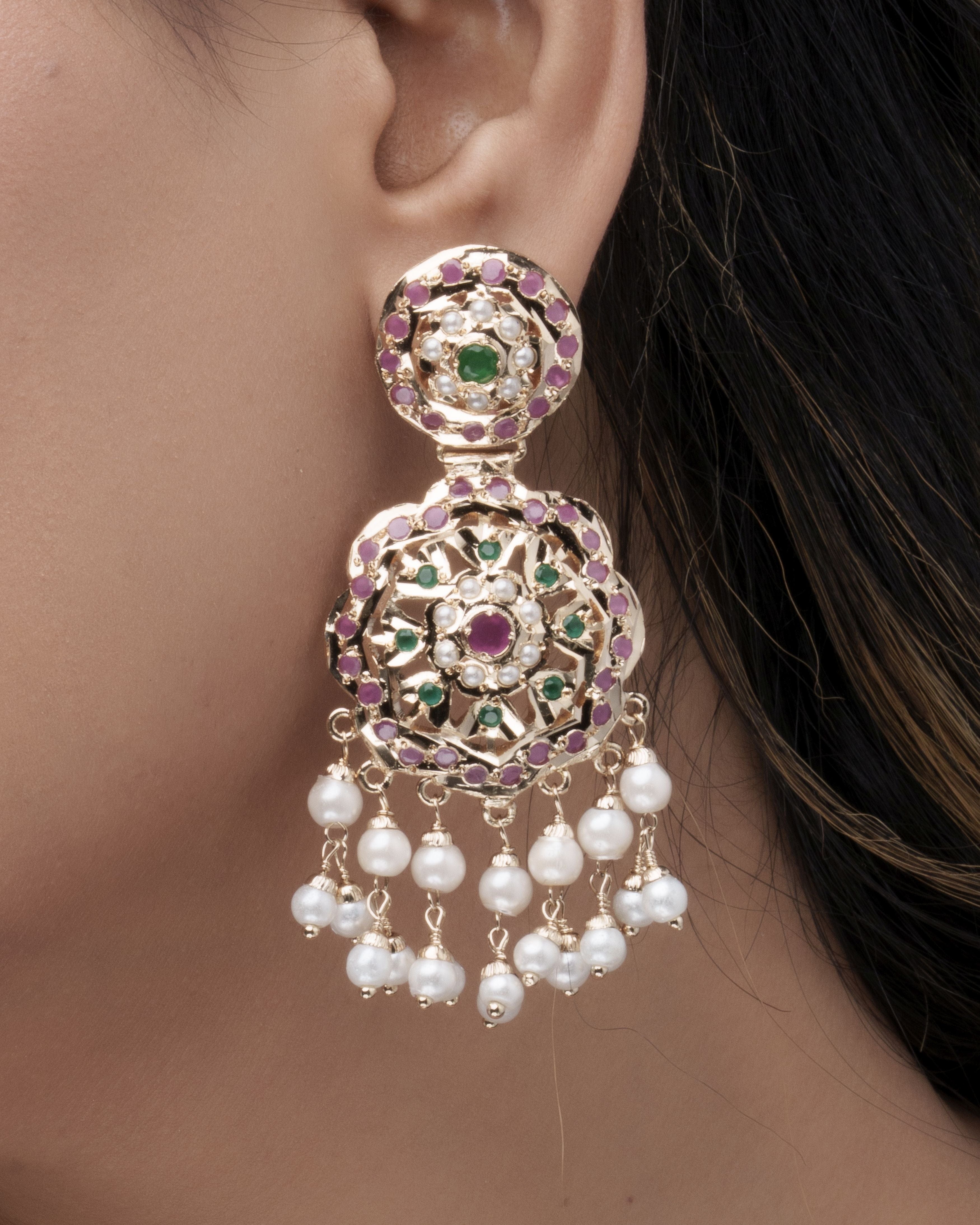 Royal Heirloom: Ruby, Emerald & Pearl Heritage Long Jadau Necklace Set - 100% Handmade