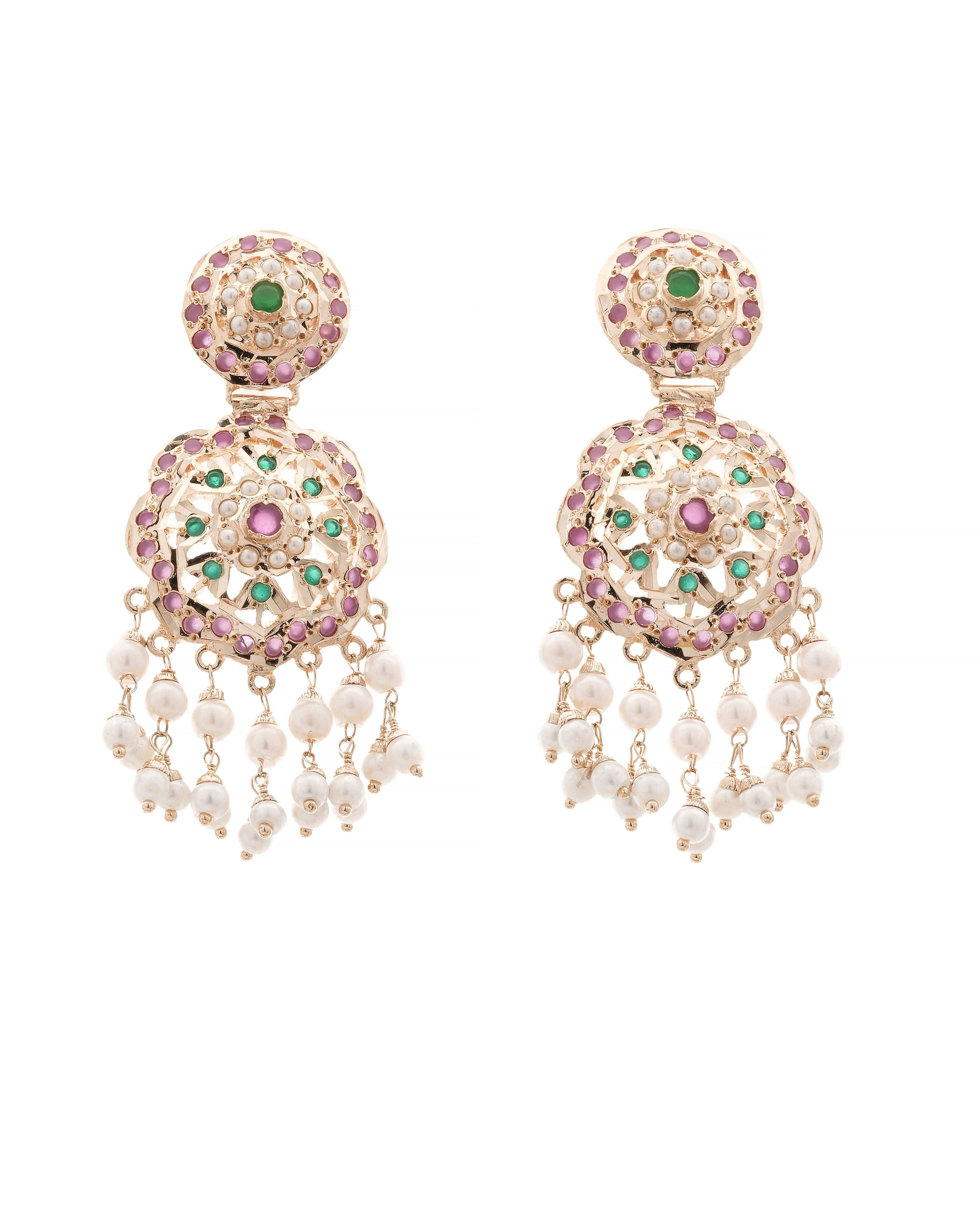 Royal Heirloom: Ruby, Emerald & Pearl Heritage Long Jadau Necklace Set - 100% Handmade