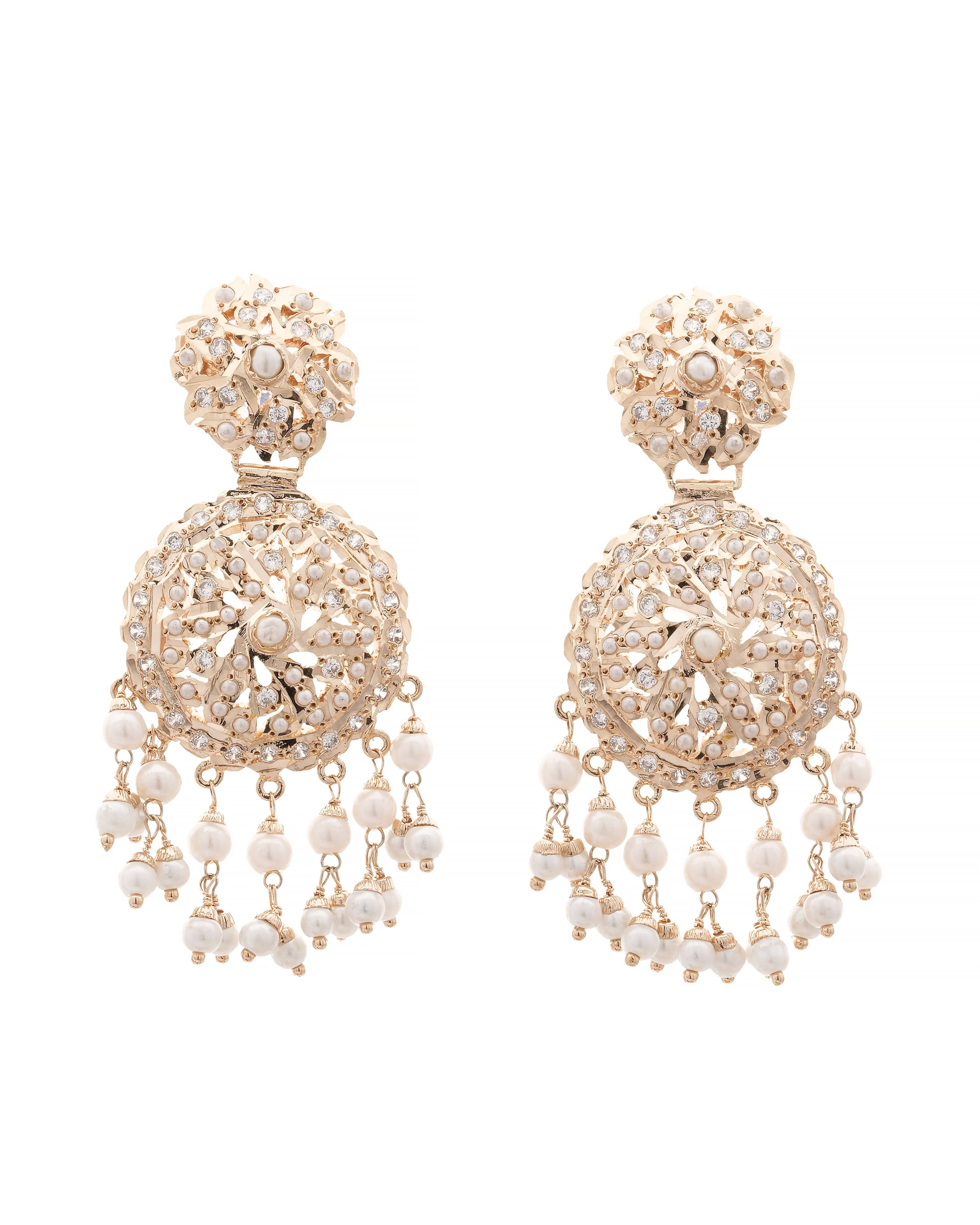 Eternal Grace Filigree Pearl Long Jadau Necklace & Earrings Set , 100% Handmade