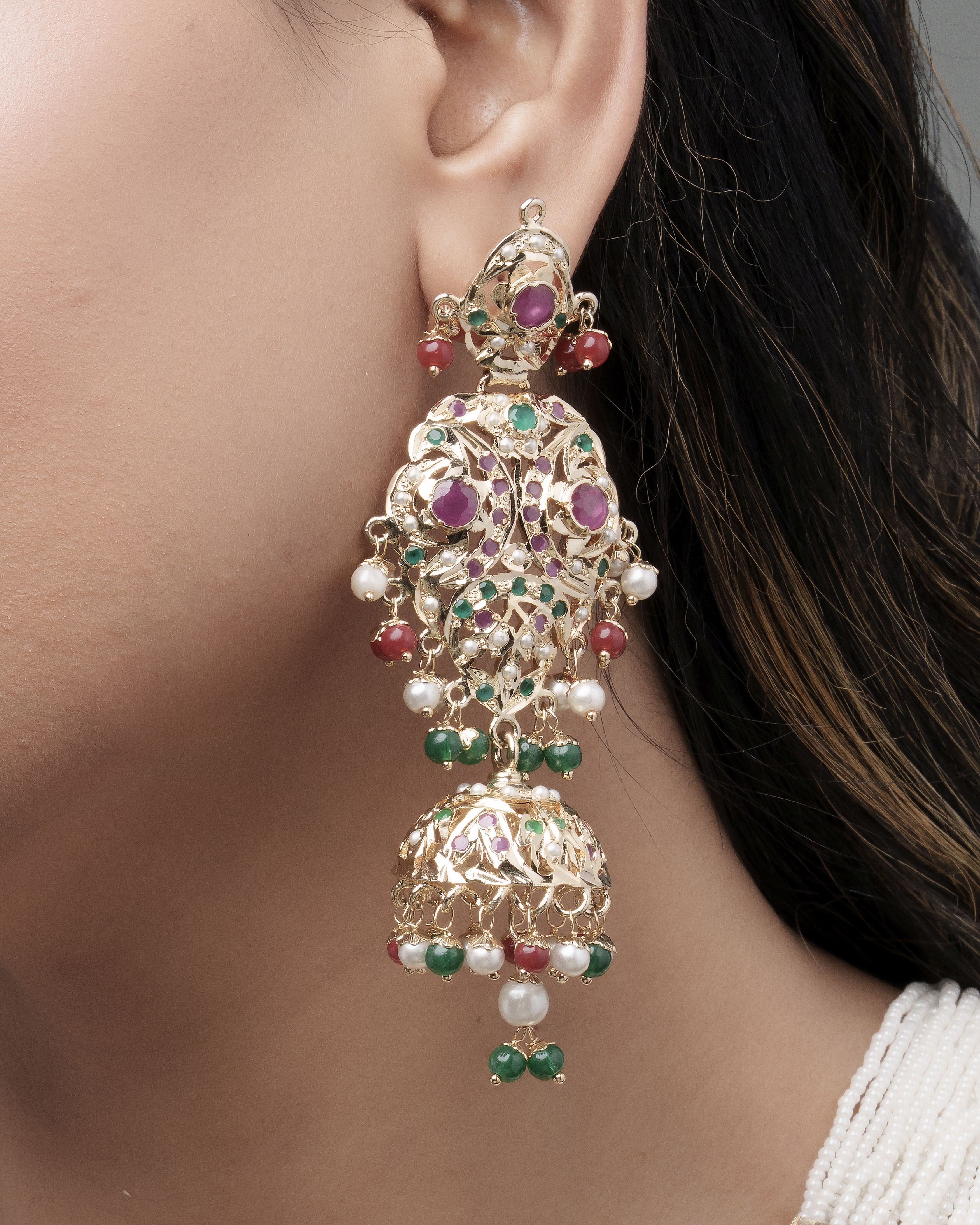 Heritage Handmade Jadau Necklace & Jhumka Earrings Set with Pirohi work