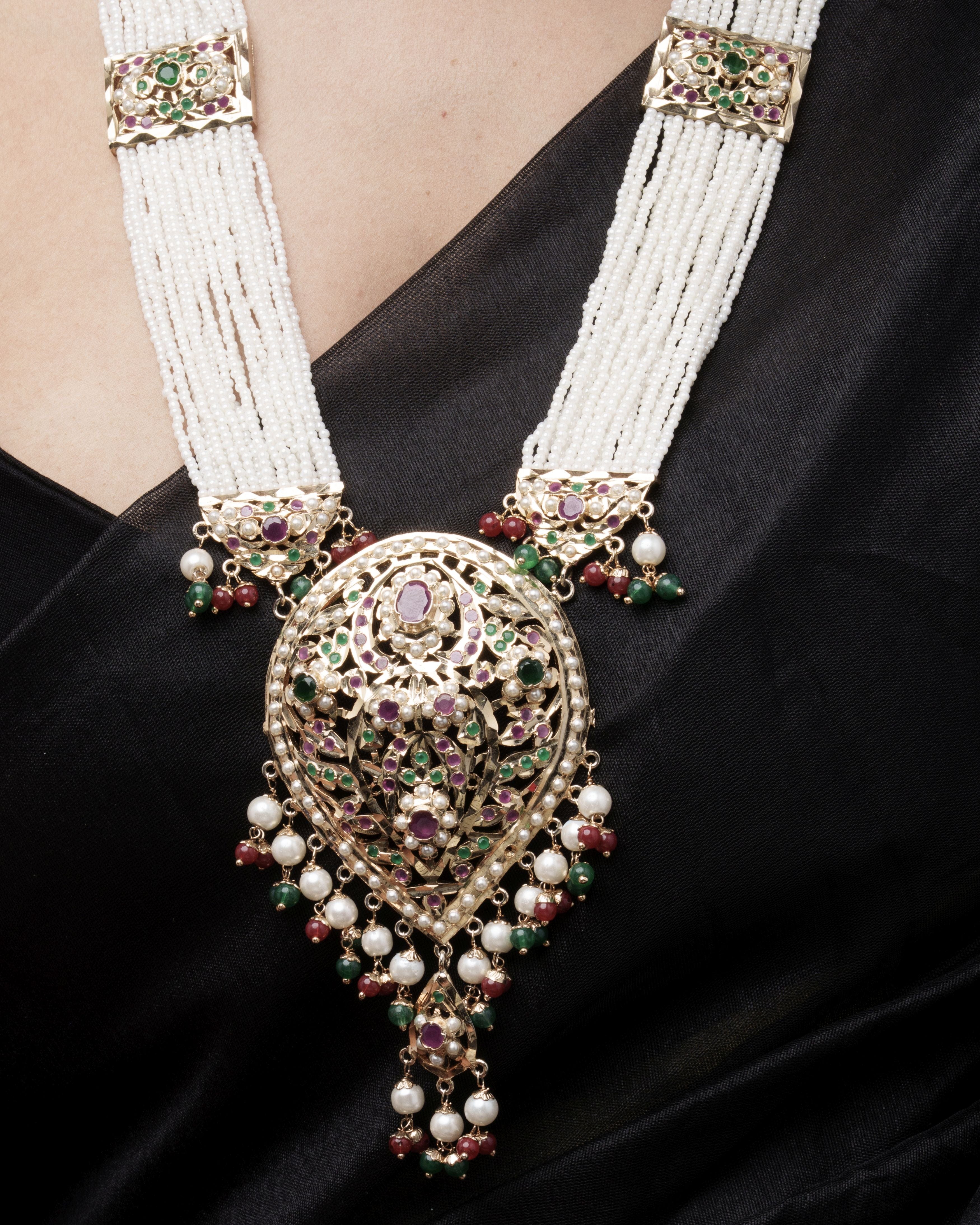 Heritage Handmade Jadau Necklace & Jhumka Earrings Set with Pirohi work