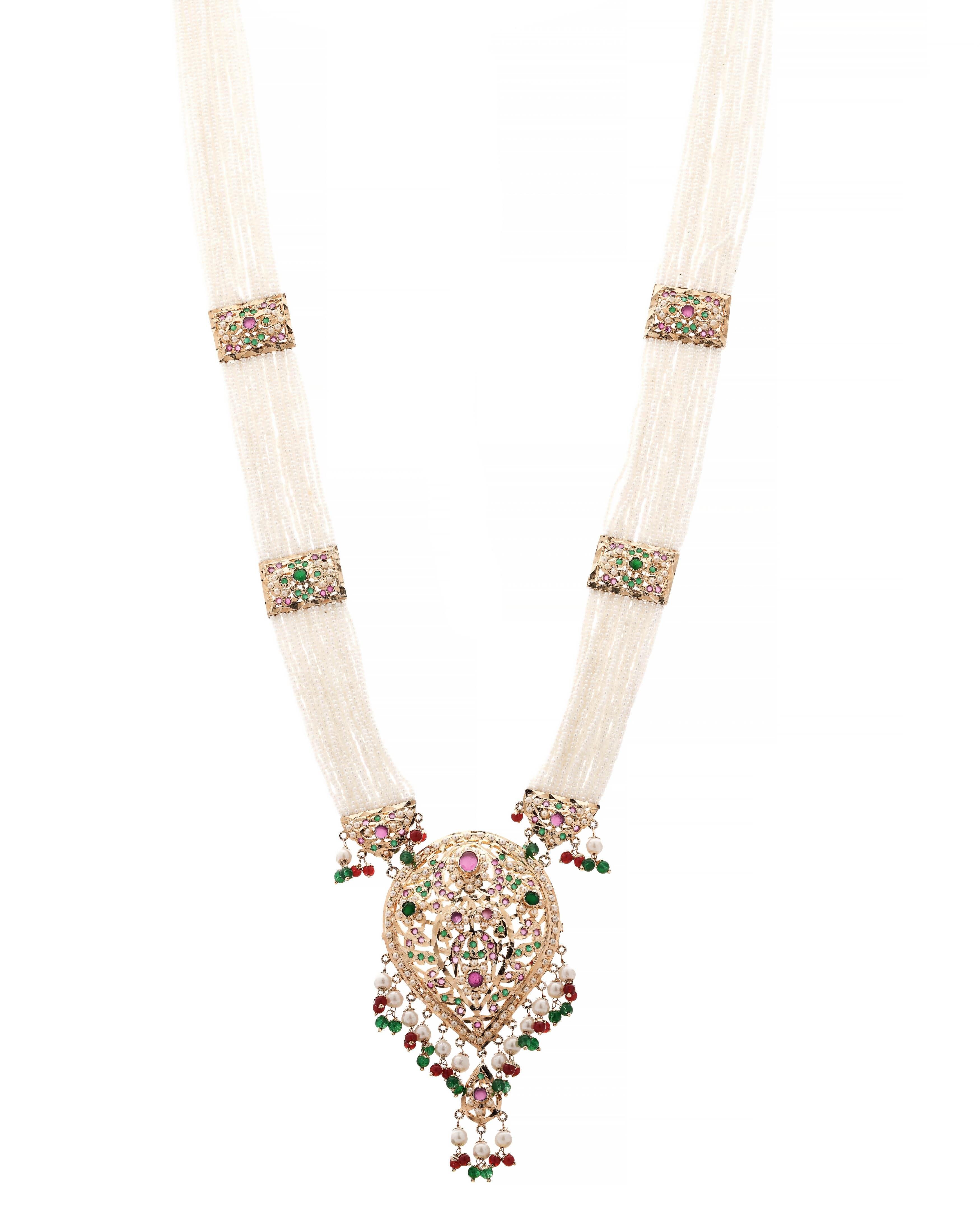Heritage Handmade Jadau Necklace & Jhumka Earrings Set with Pirohi work