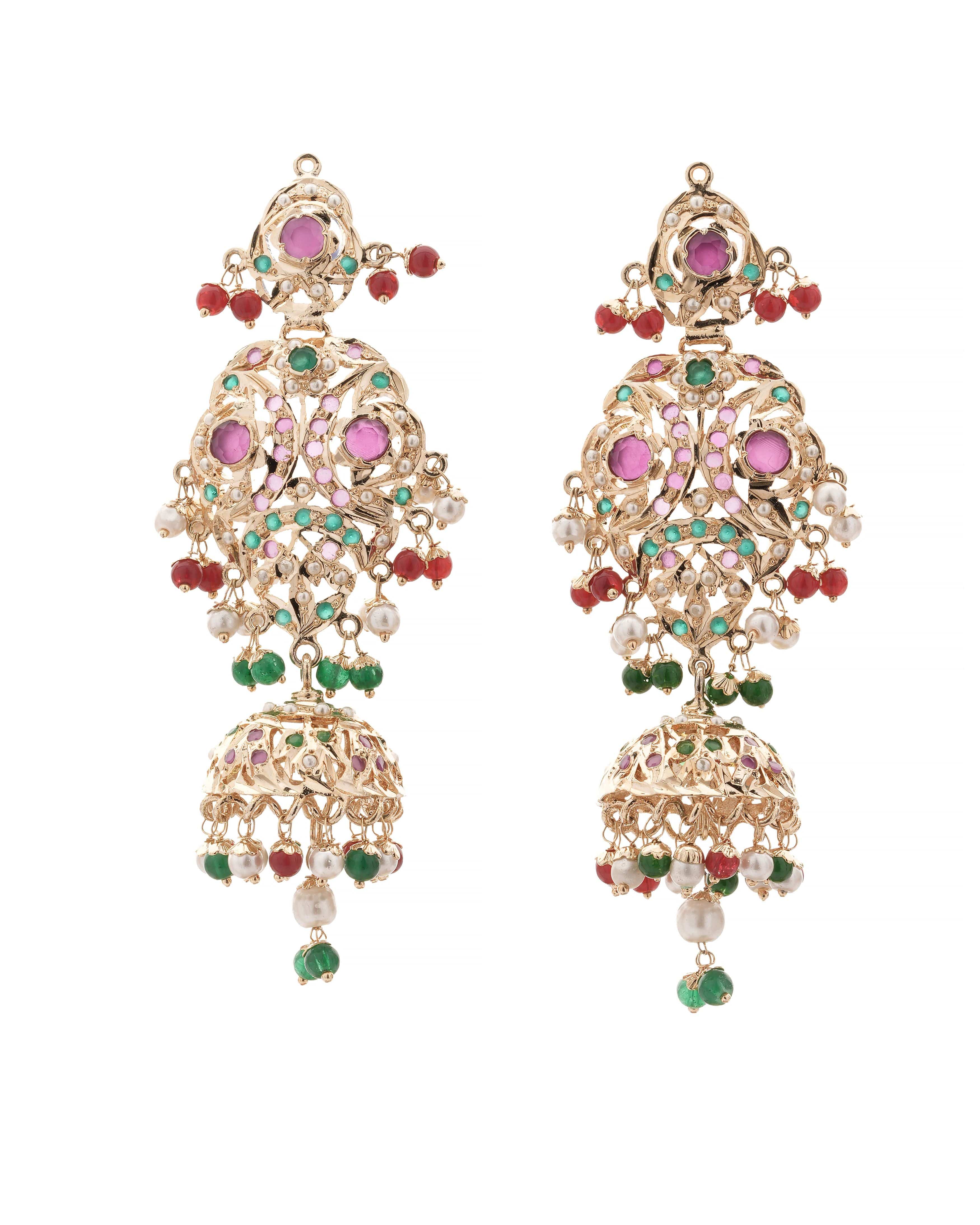 Heritage Handmade Jadau Necklace & Jhumka Earrings Set with Pirohi work