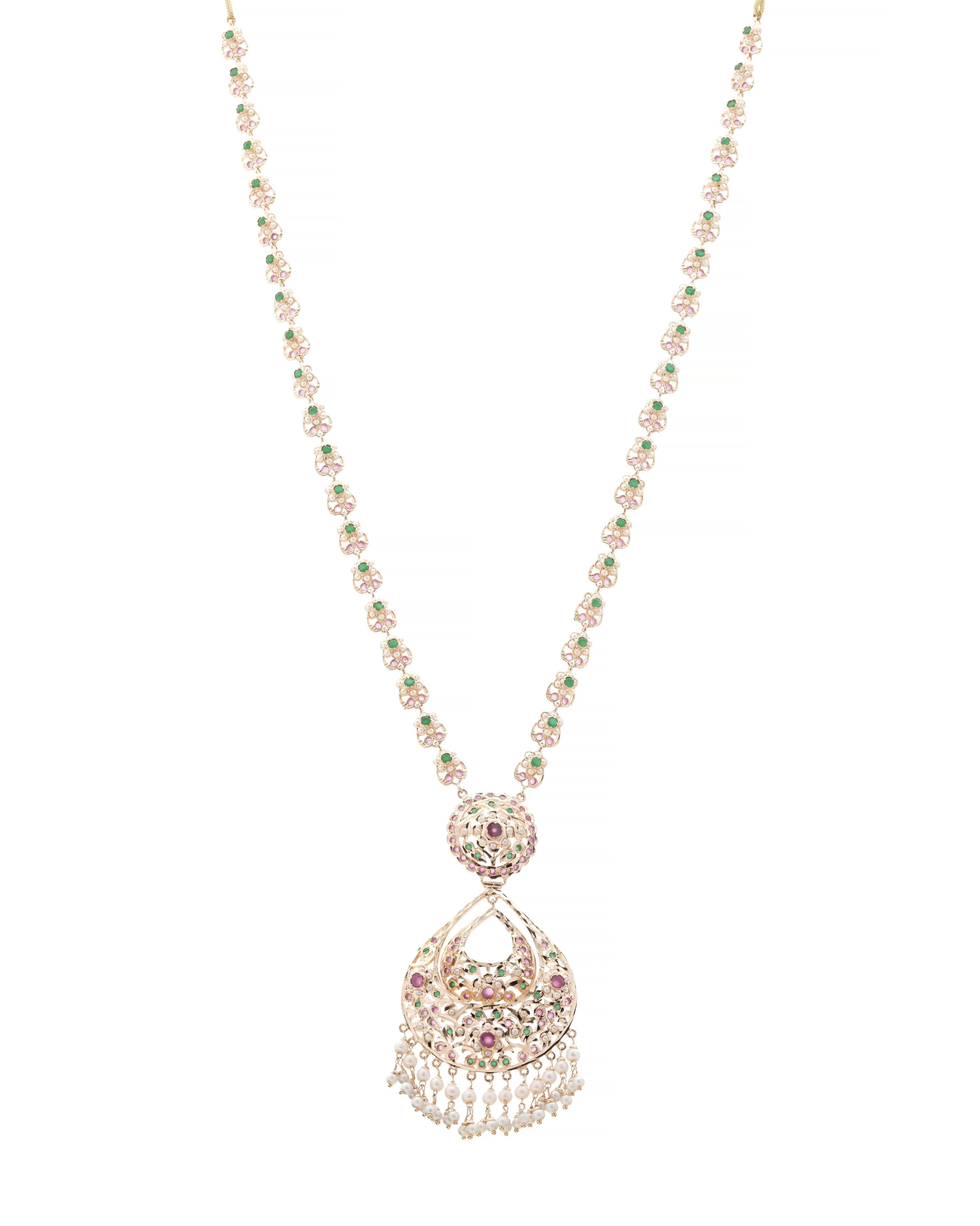 Majestic Teardrop Handmade Jadau Pearl Necklace & Earrings Set