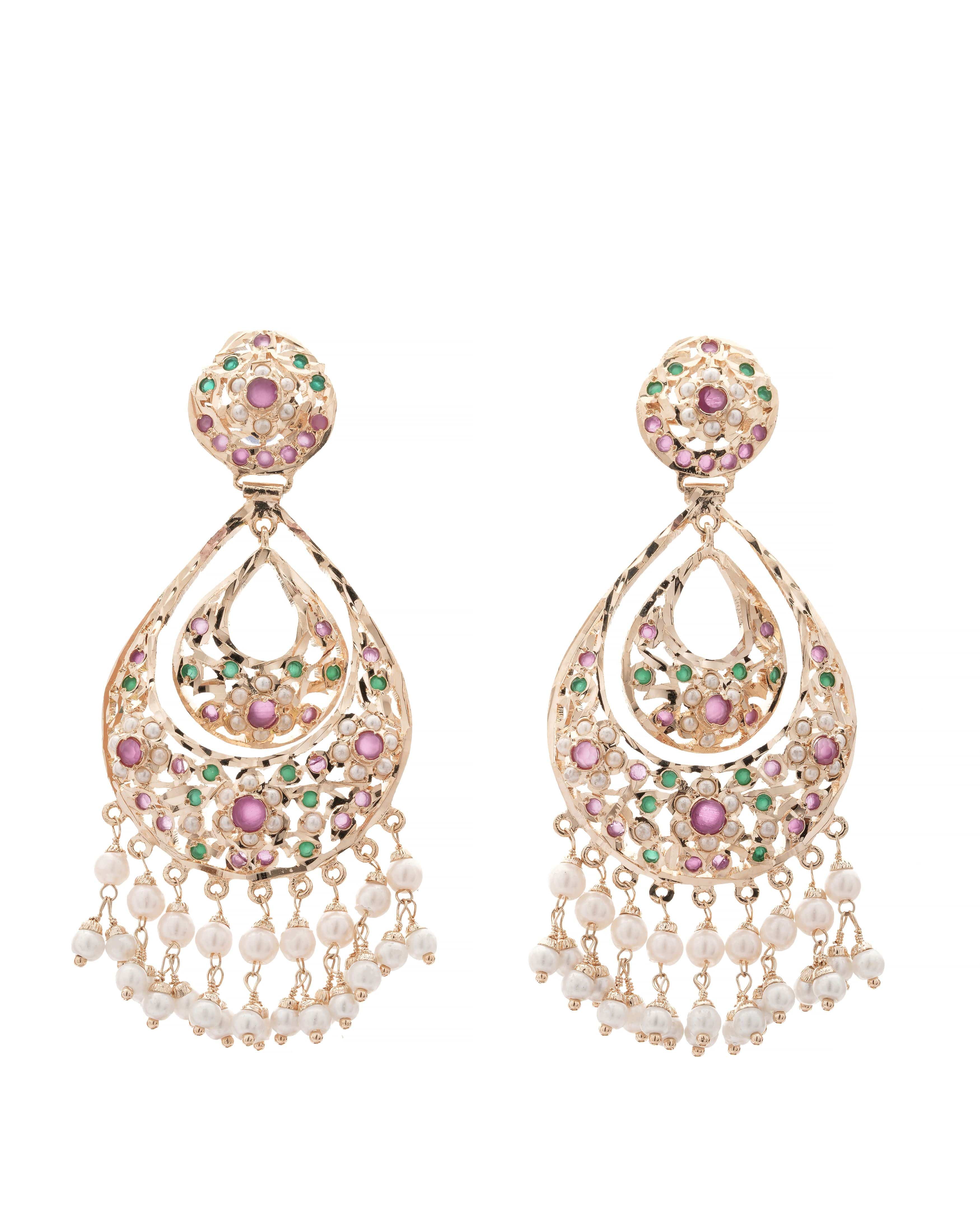 Majestic Teardrop Handmade Jadau Pearl Necklace & Earrings Set