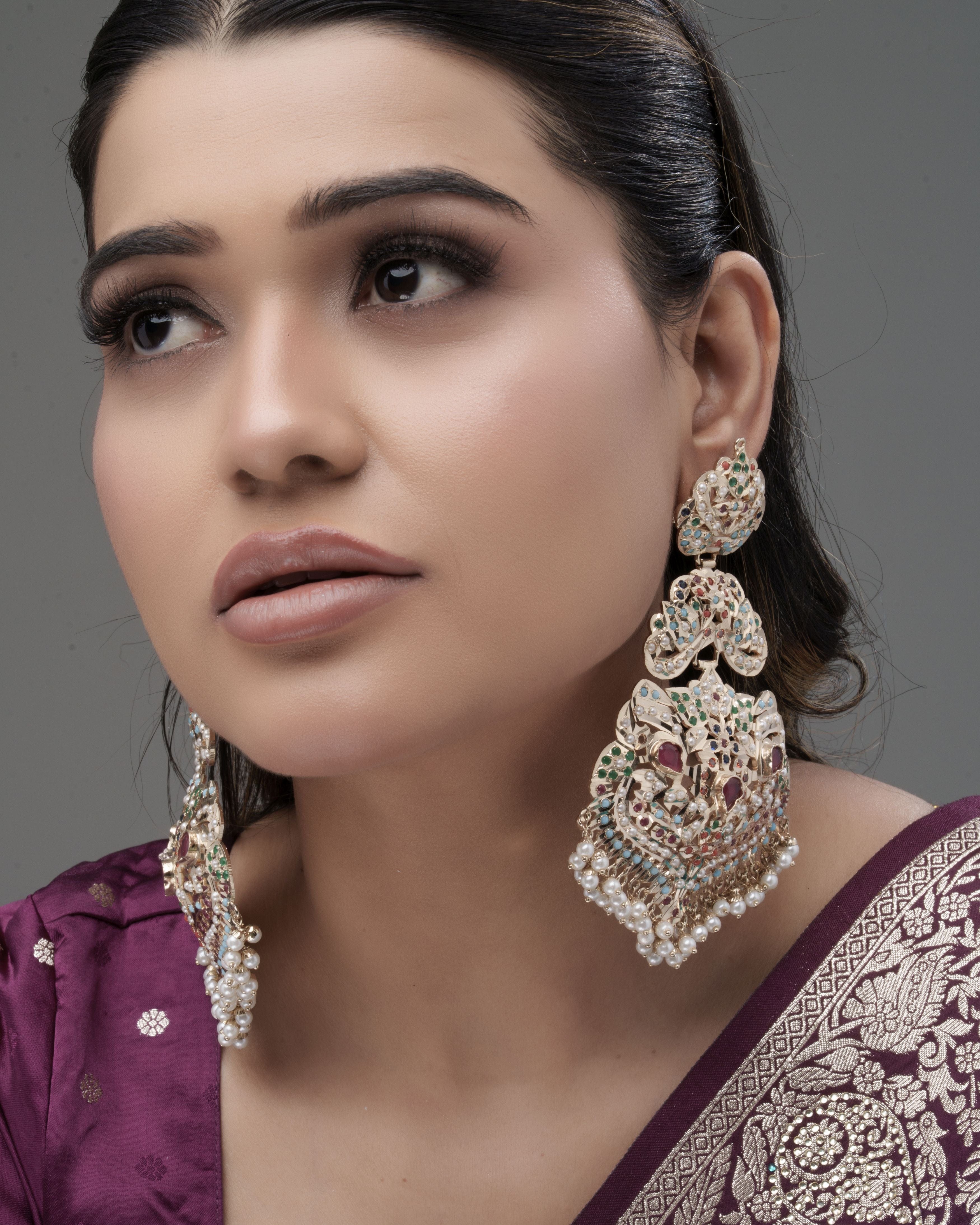 Regal handmade Jadau Pearl‑Fringe Chandelier Earrings