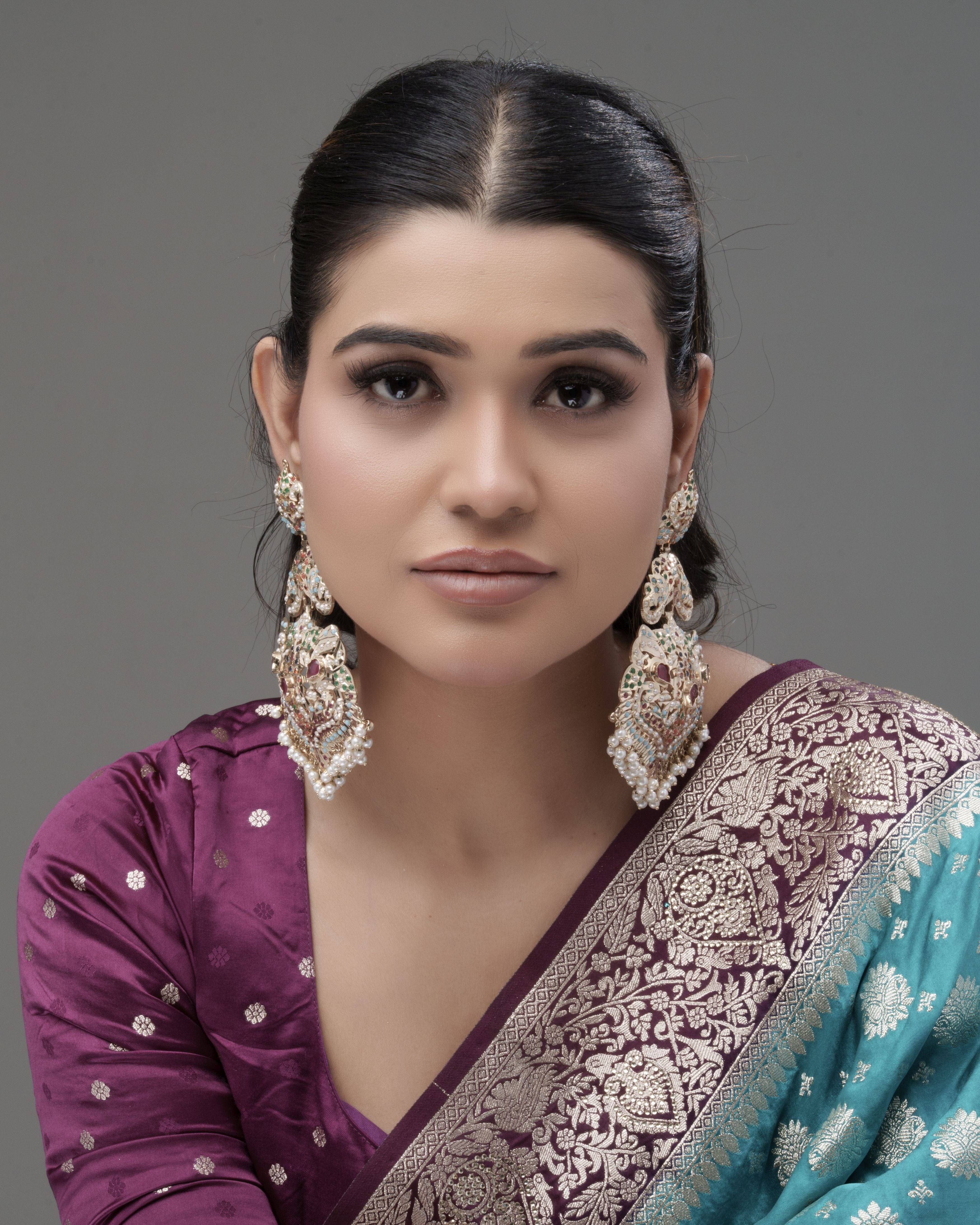 Regal handmade Jadau Pearl‑Fringe Chandelier Earrings