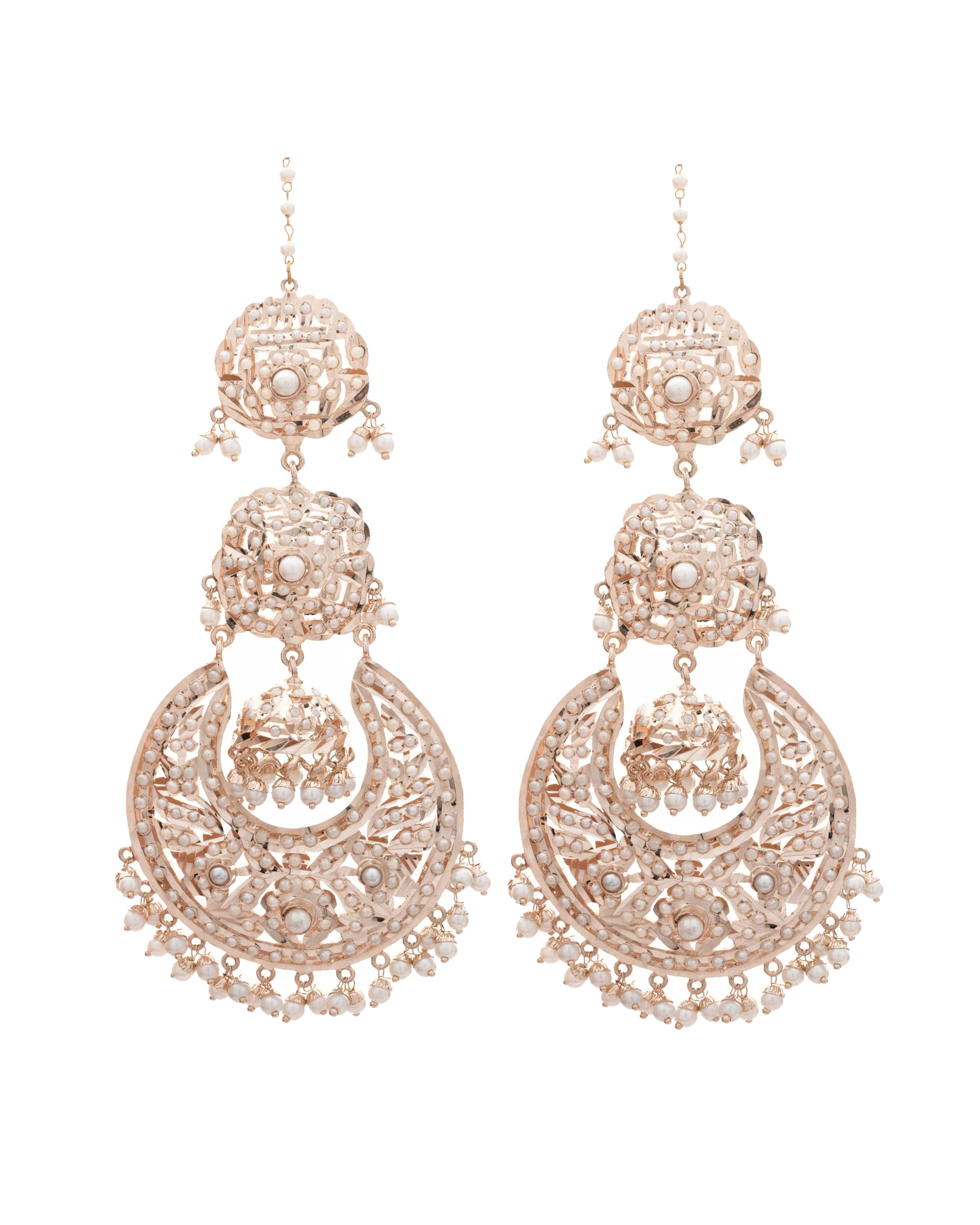 Handmade Royal Jadau Chandbali Earrings with Pearl Accents