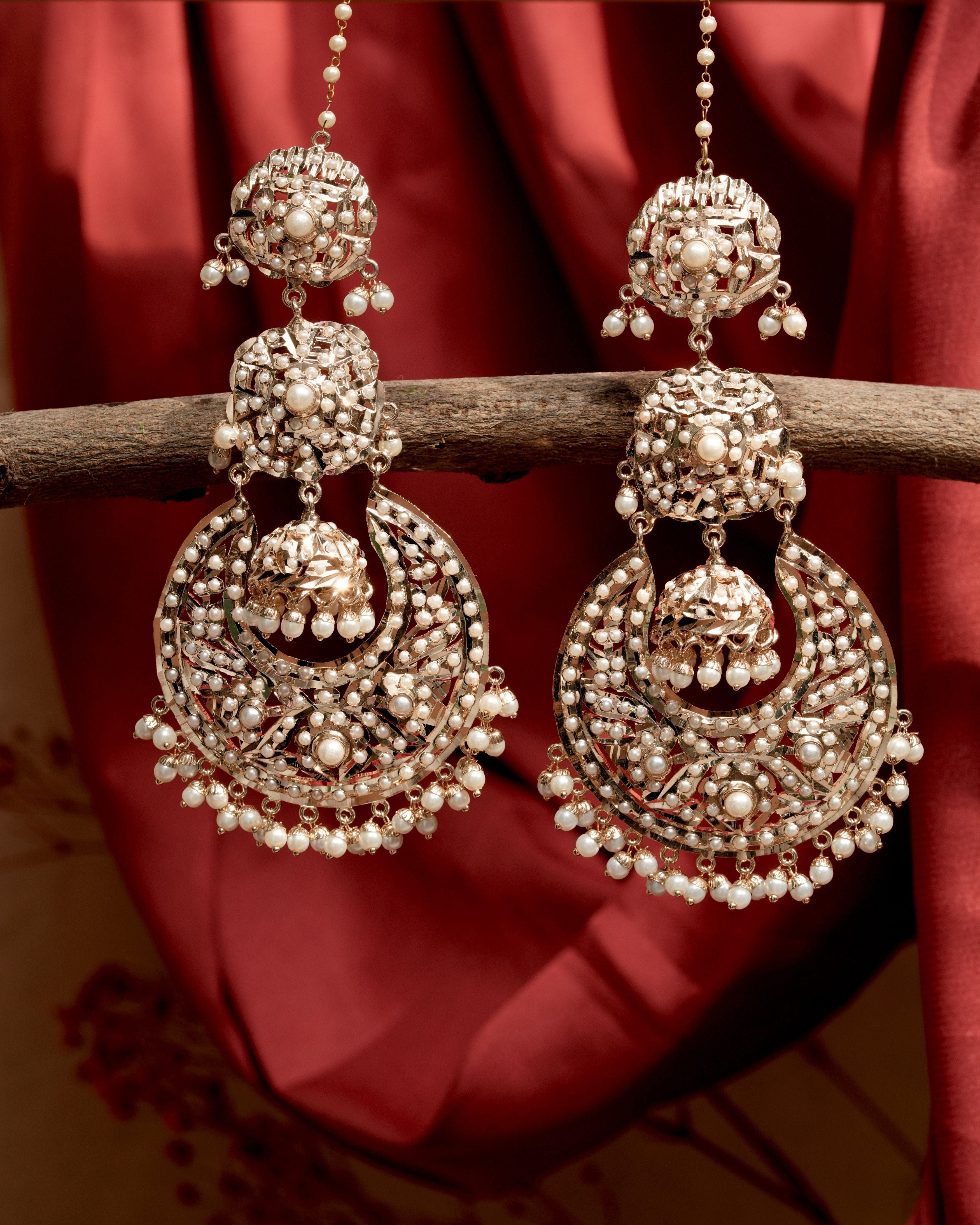 Handmade Royal Jadau Chandbali Earrings with Pearl Accents