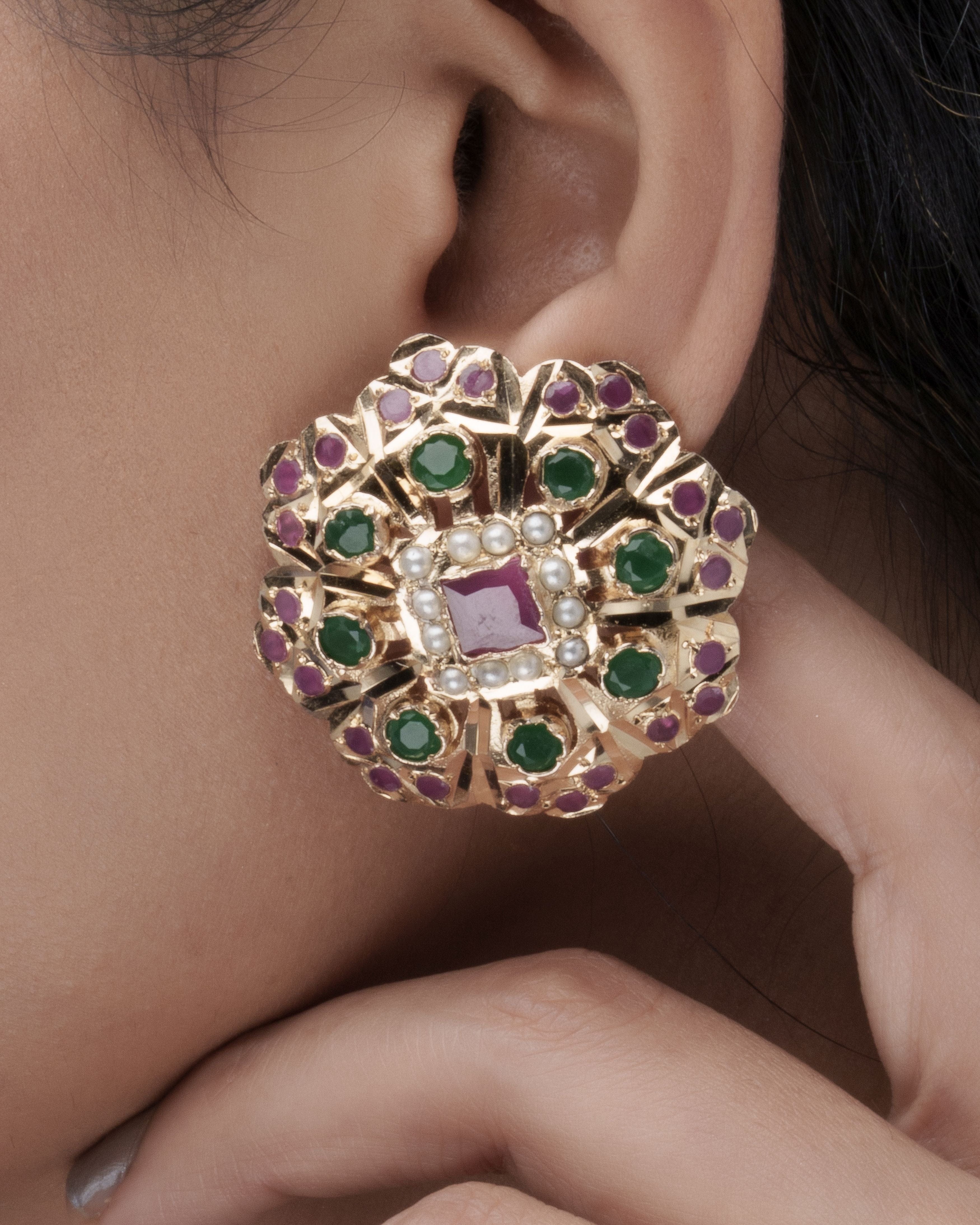 Handmade Vibrant Jadau Heritage Stud Earrings