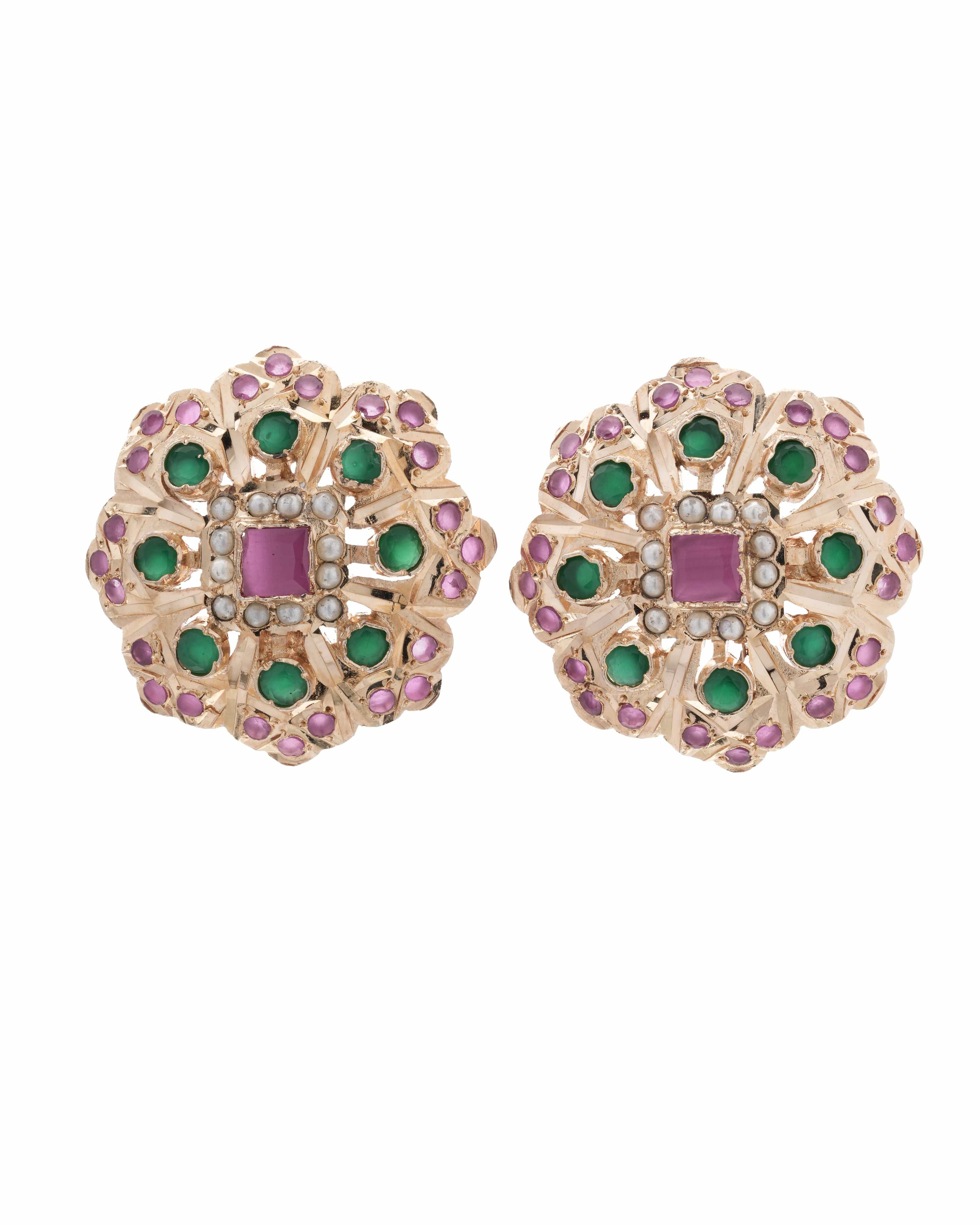 Handmade Vibrant Jadau Heritage Stud Earrings