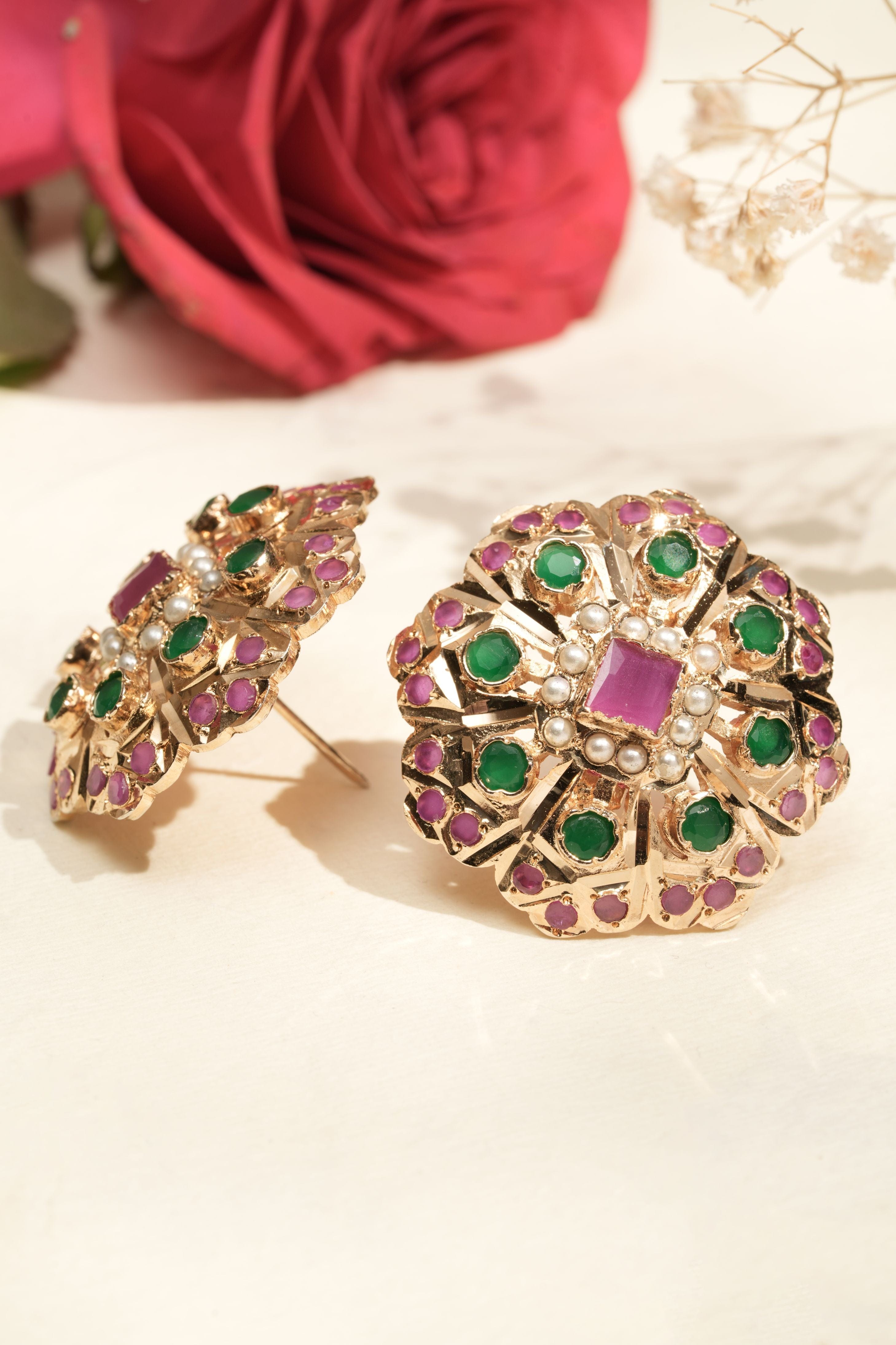 Handmade Vibrant Jadau Heritage Stud Earrings