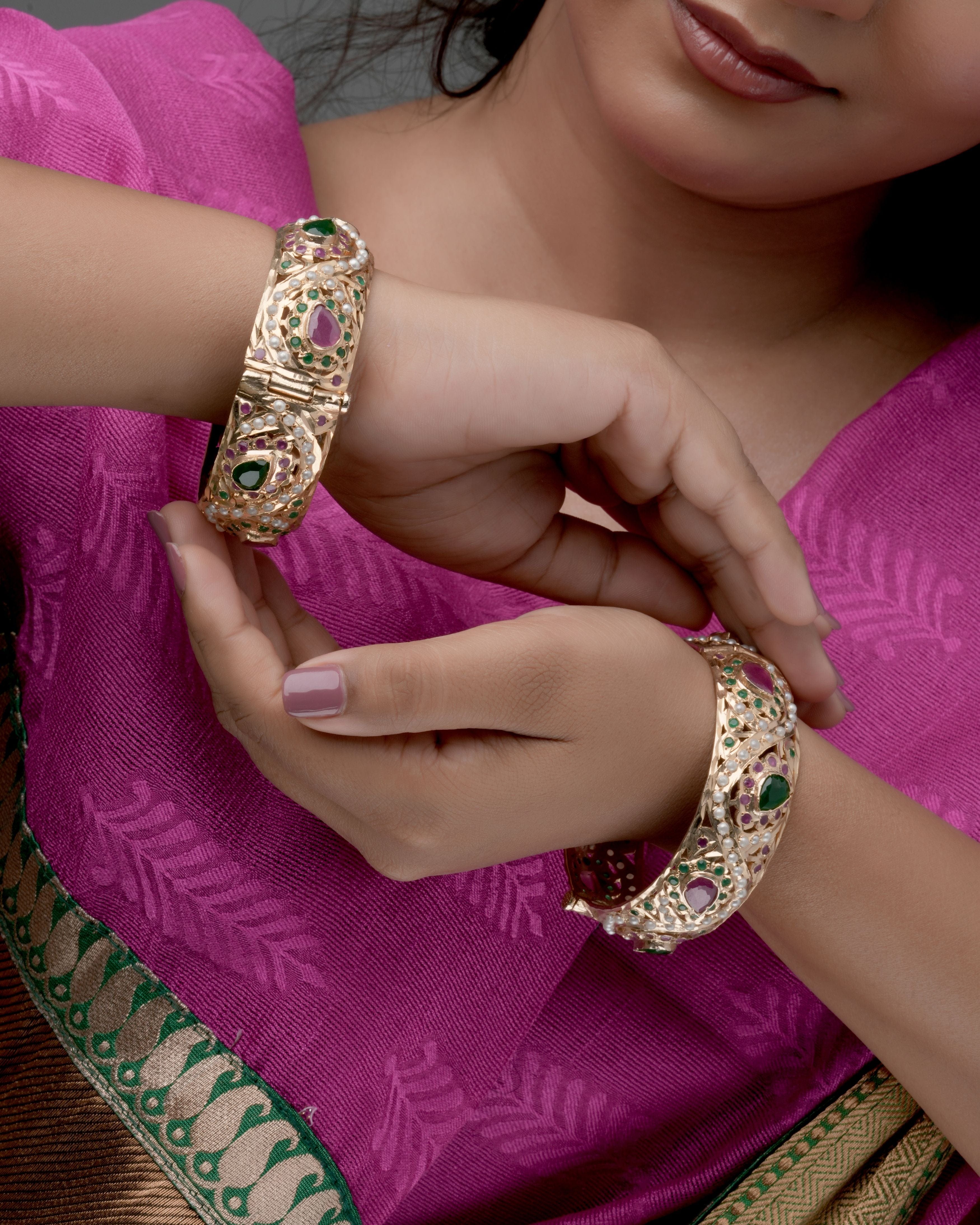 Handmade Royal Heritage Semi Precious Stone & Pearl Bangles (Pair)