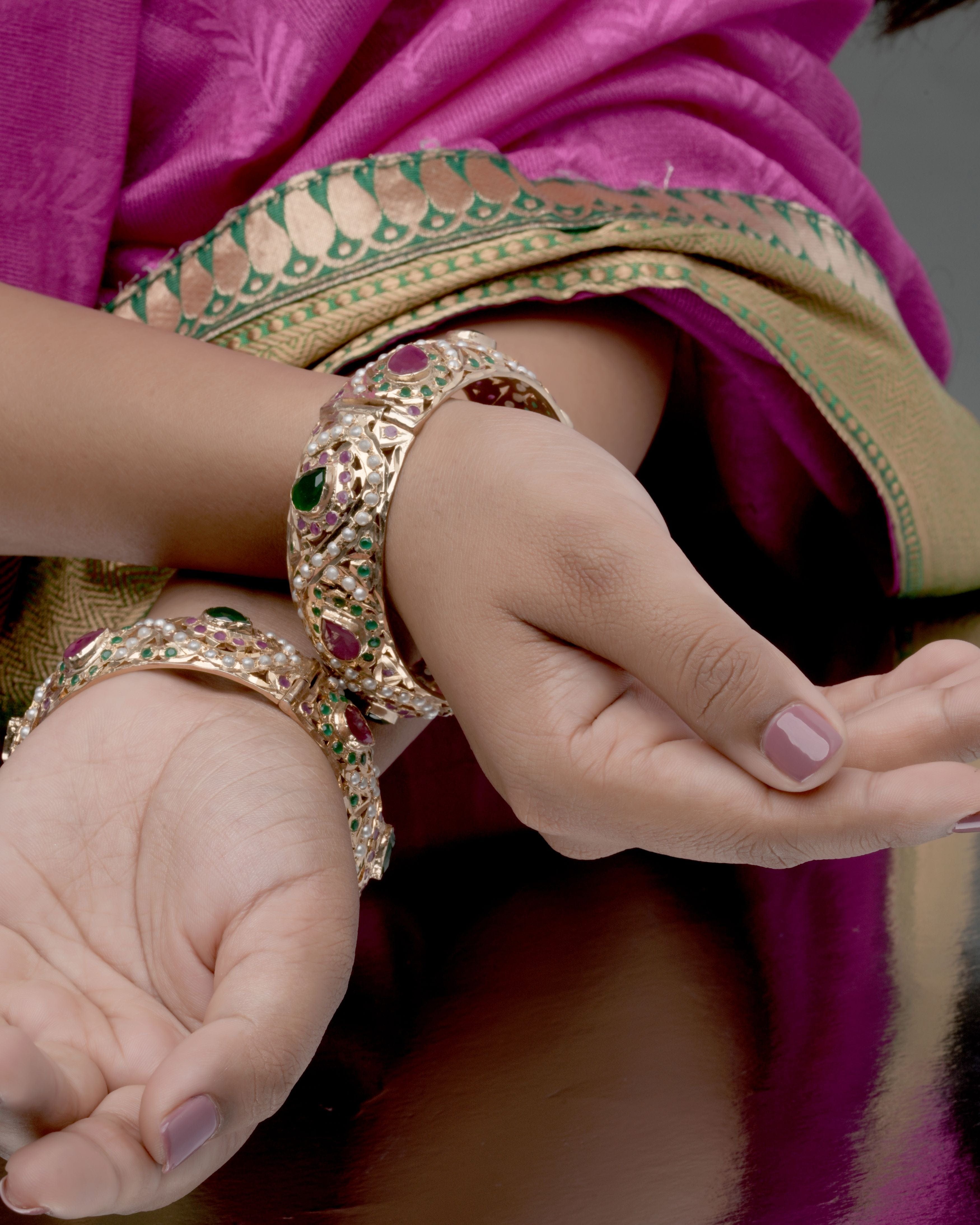 Handmade Royal Heritage Semi Precious Stone & Pearl Bangles (Pair)