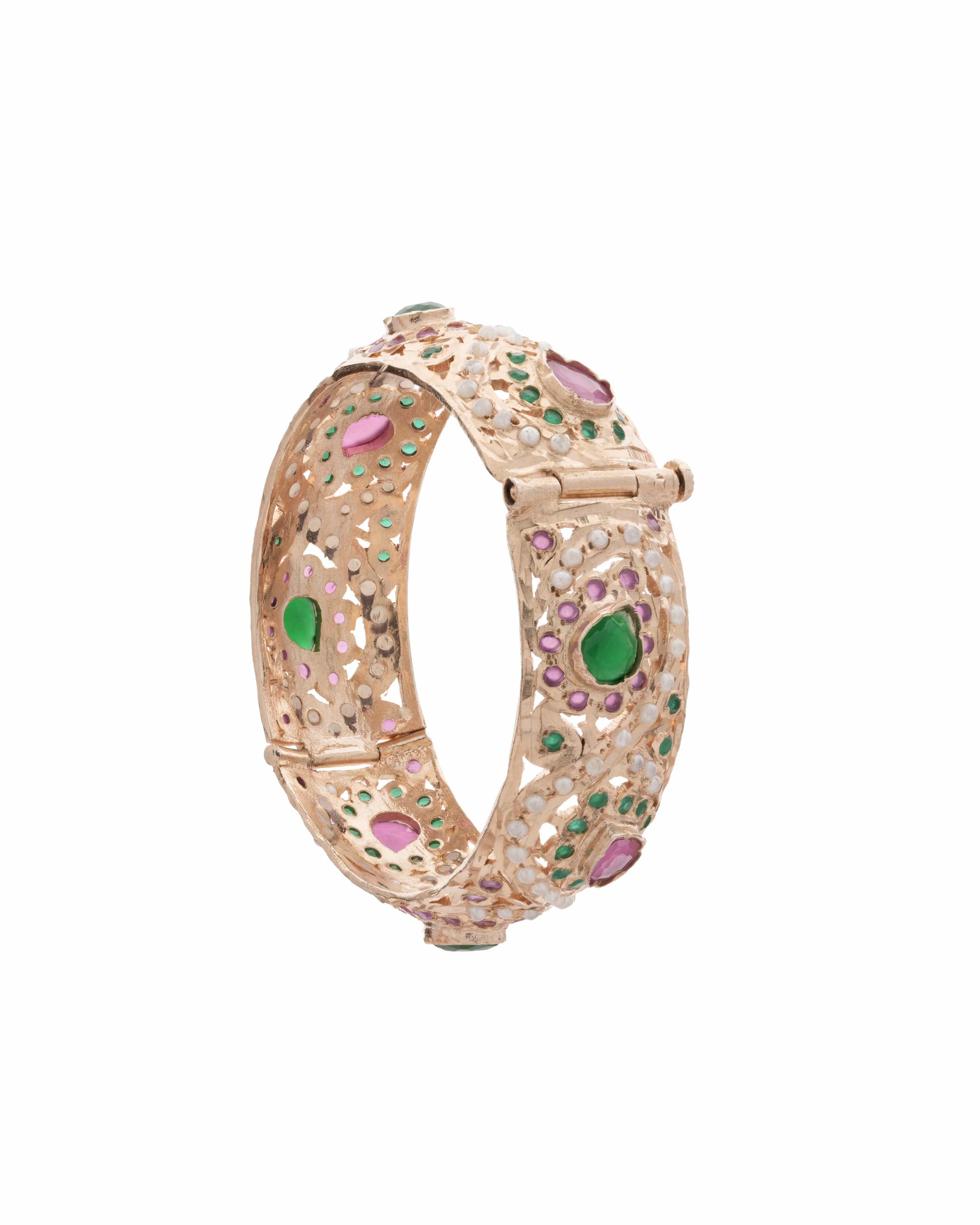 Handmade Royal Heritage Semi Precious Stone & Pearl Bangles (Pair)