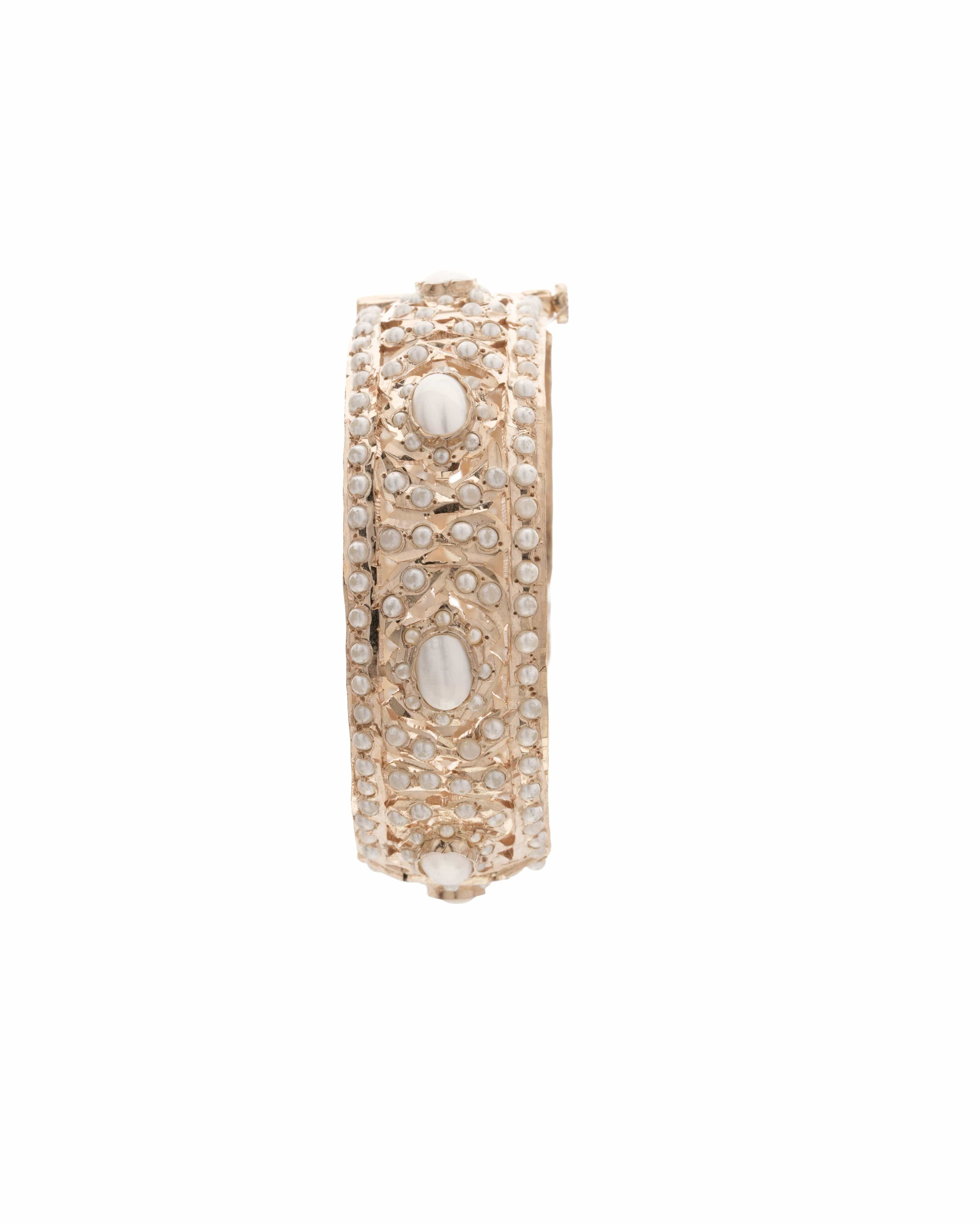 Handmade Pearl Royale Bangles with Gold-Tone Finish (Pair)