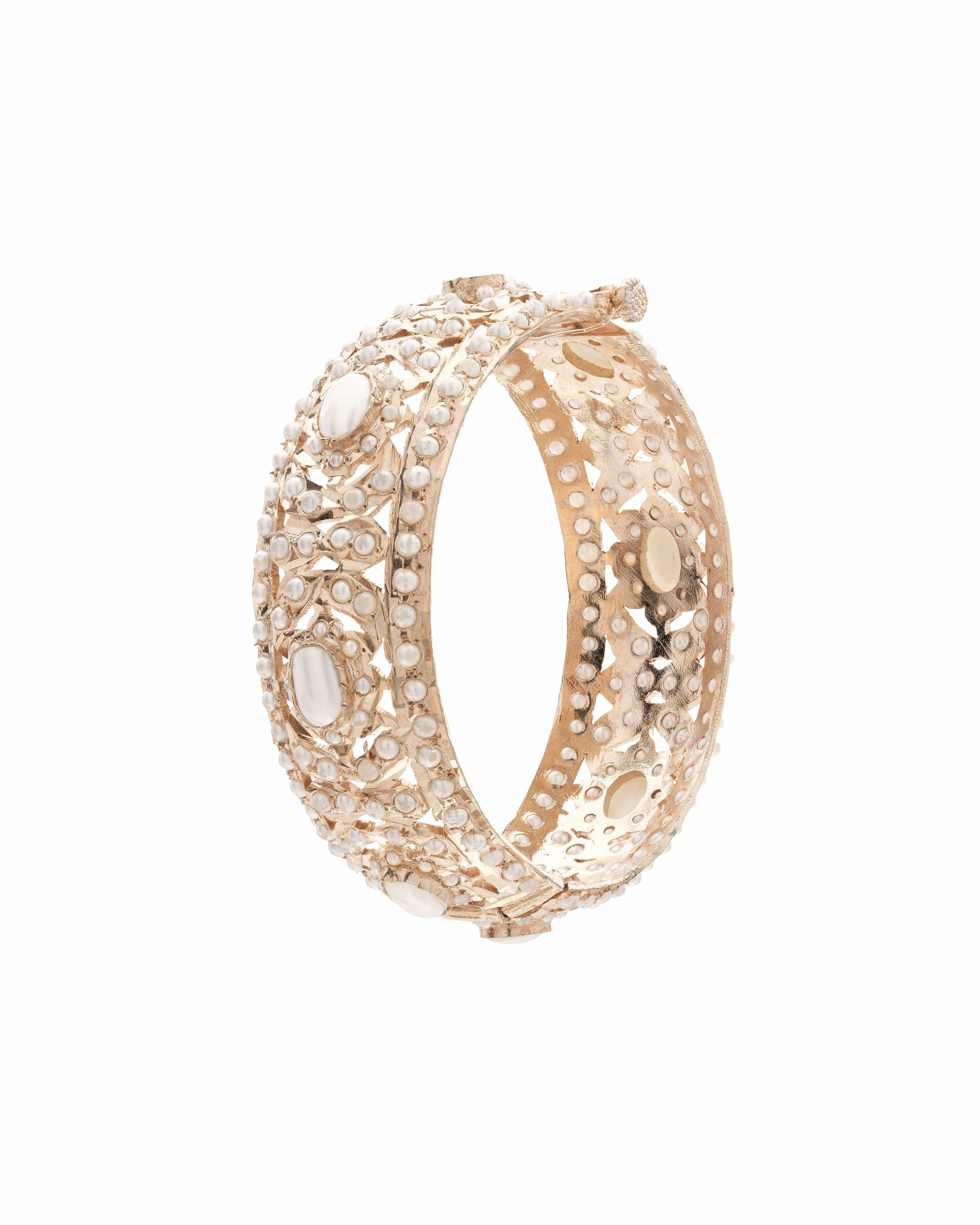 Handmade Pearl Royale Bangles with Gold-Tone Finish (Pair)