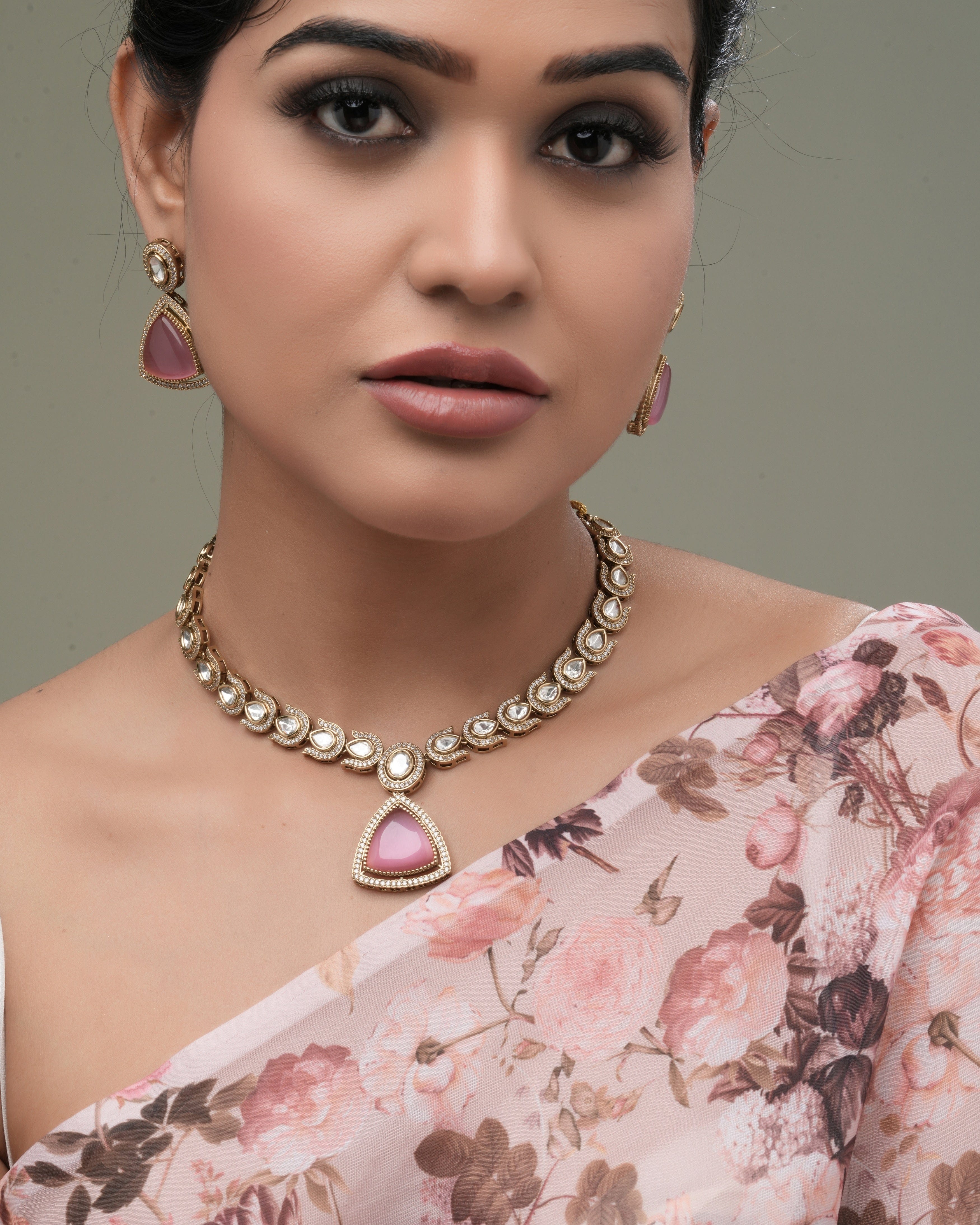 Blush Teardrop – Pink Pendant & CZ Stone Choker Necklace