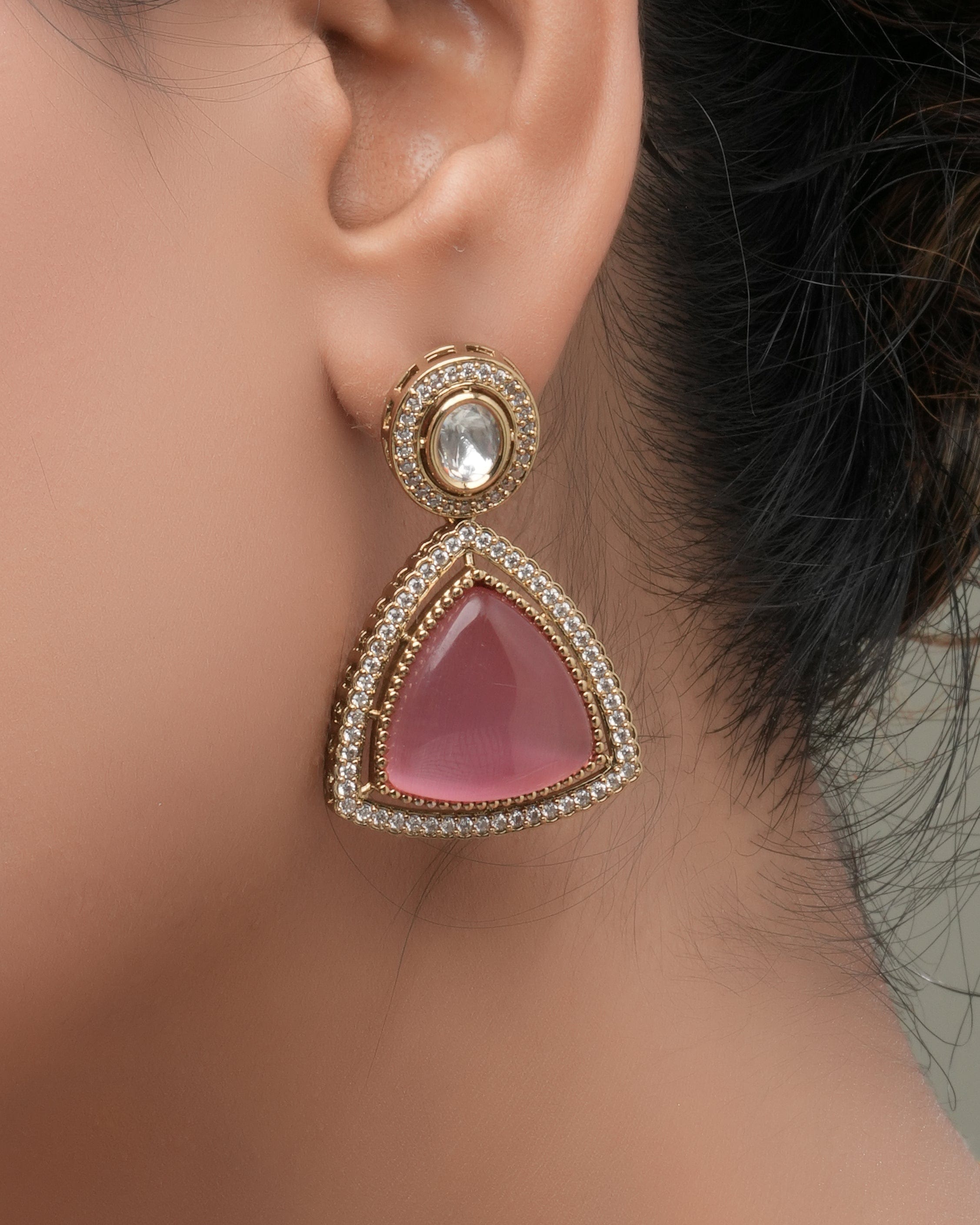 Blush Teardrop – Pink Pendant & CZ Stone Choker Necklace
