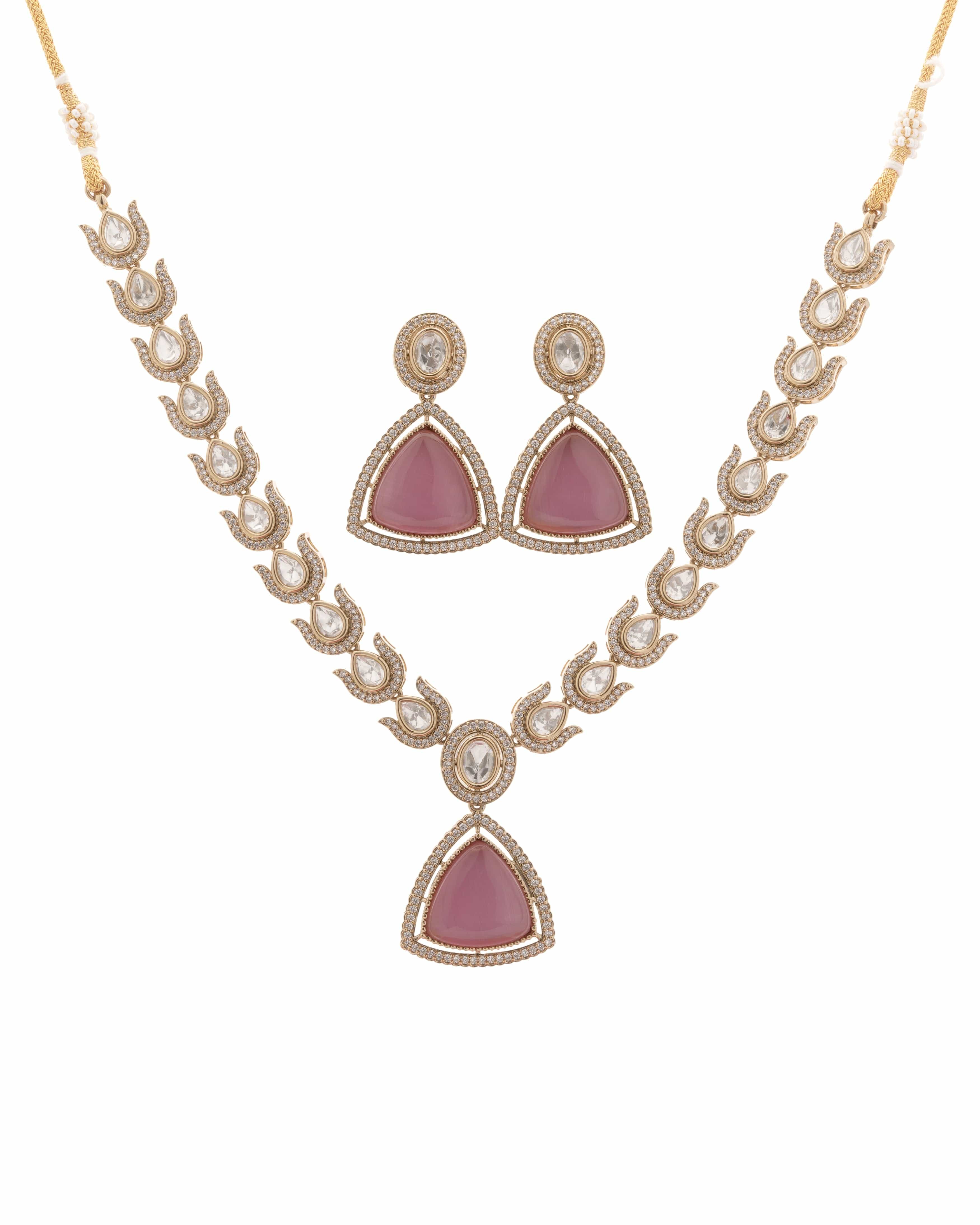 Blush Teardrop – Pink Pendant & CZ Stone Choker Necklace
