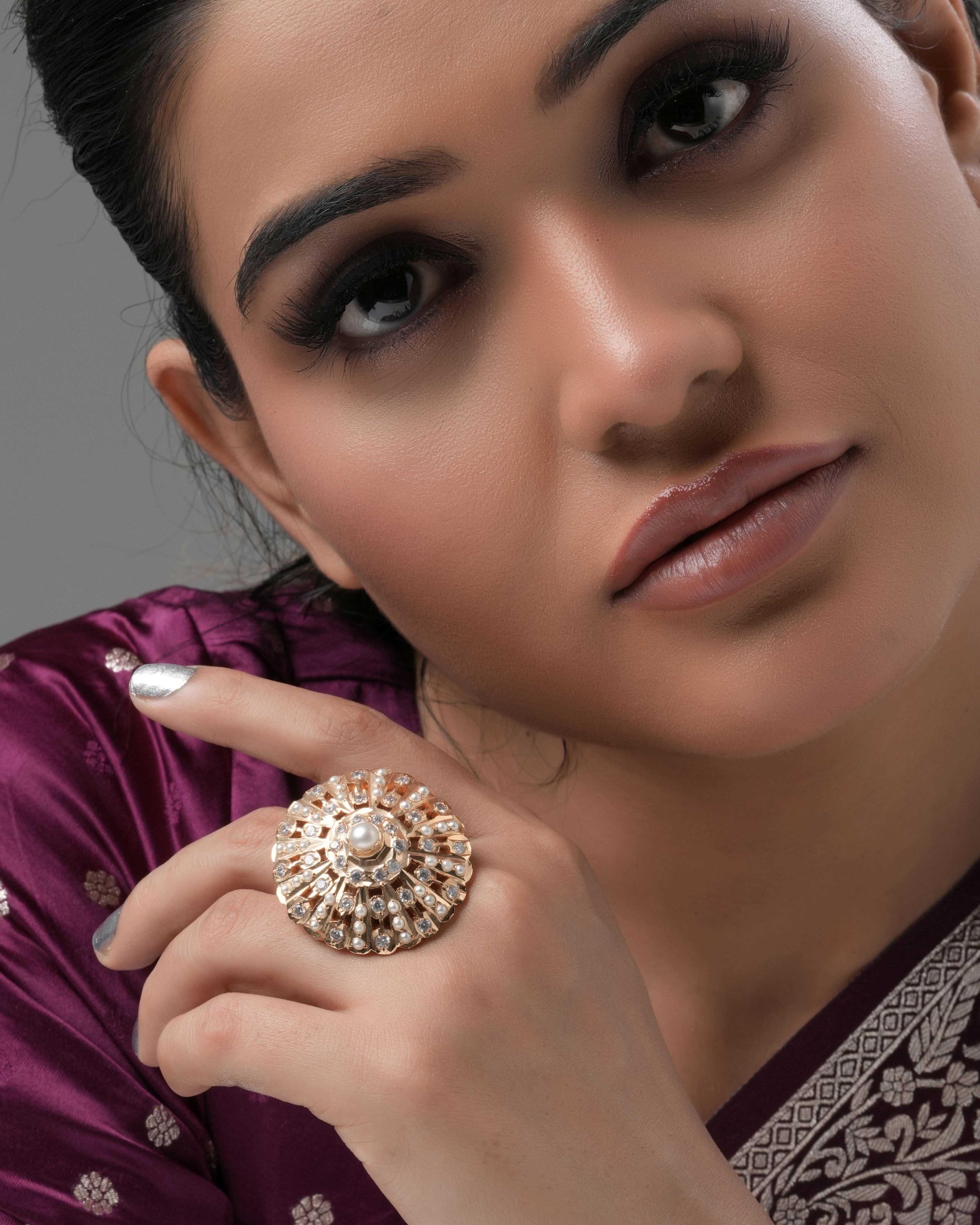 Golden Pearl Radiance Adjustable Statement Ring