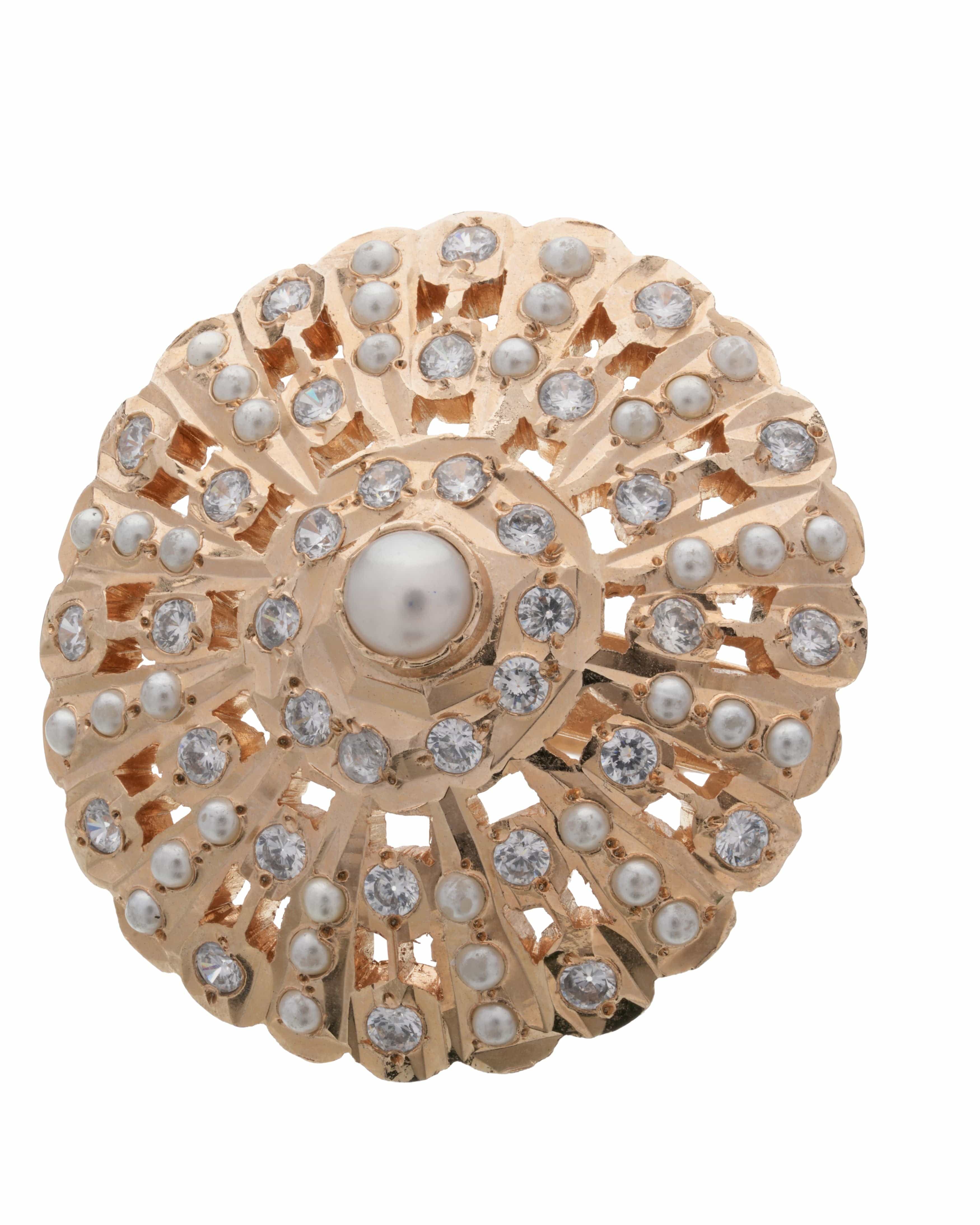 Golden Pearl Radiance Adjustable Statement Ring
