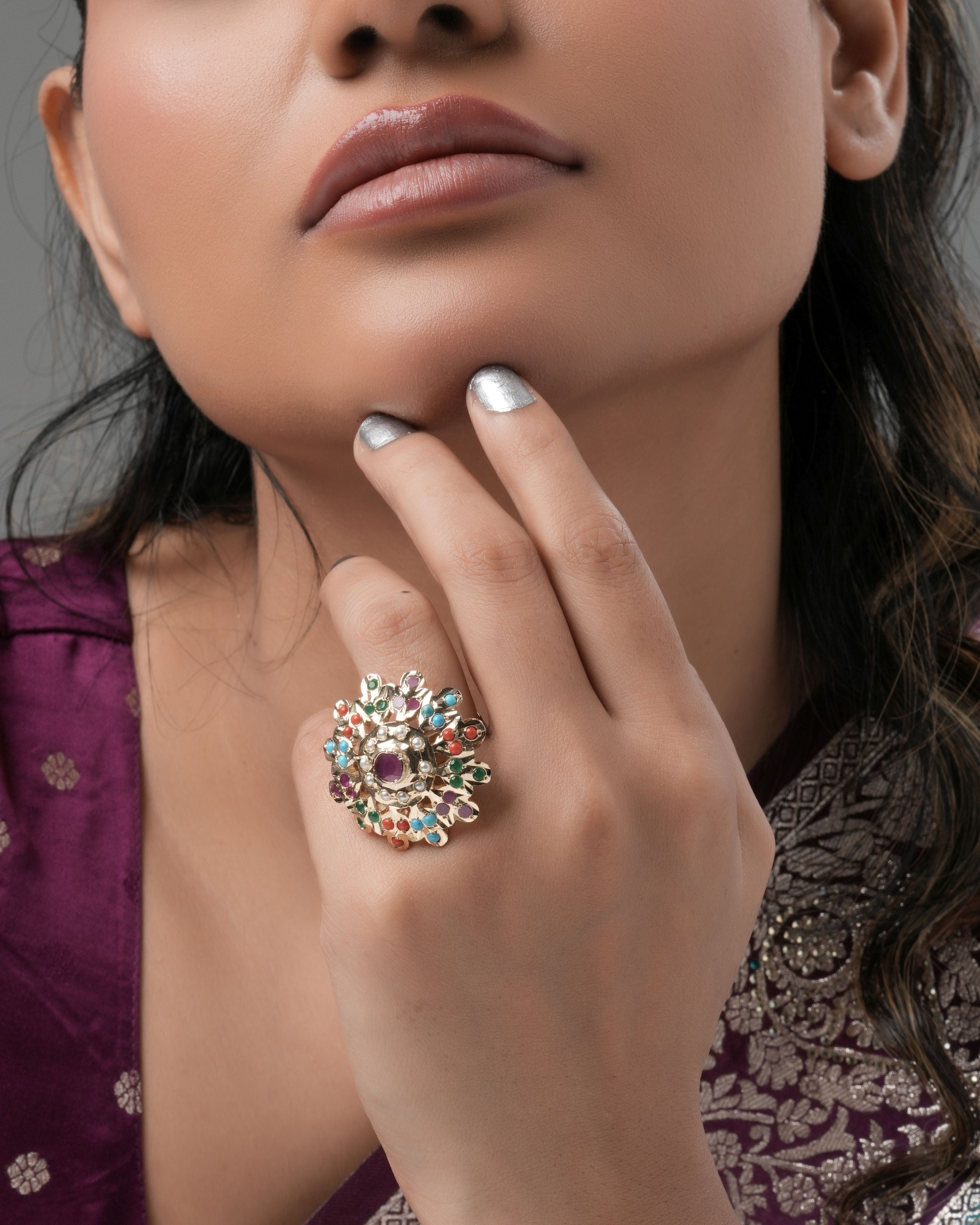 Royal Multicolor Stone Adjustable Statement Ring