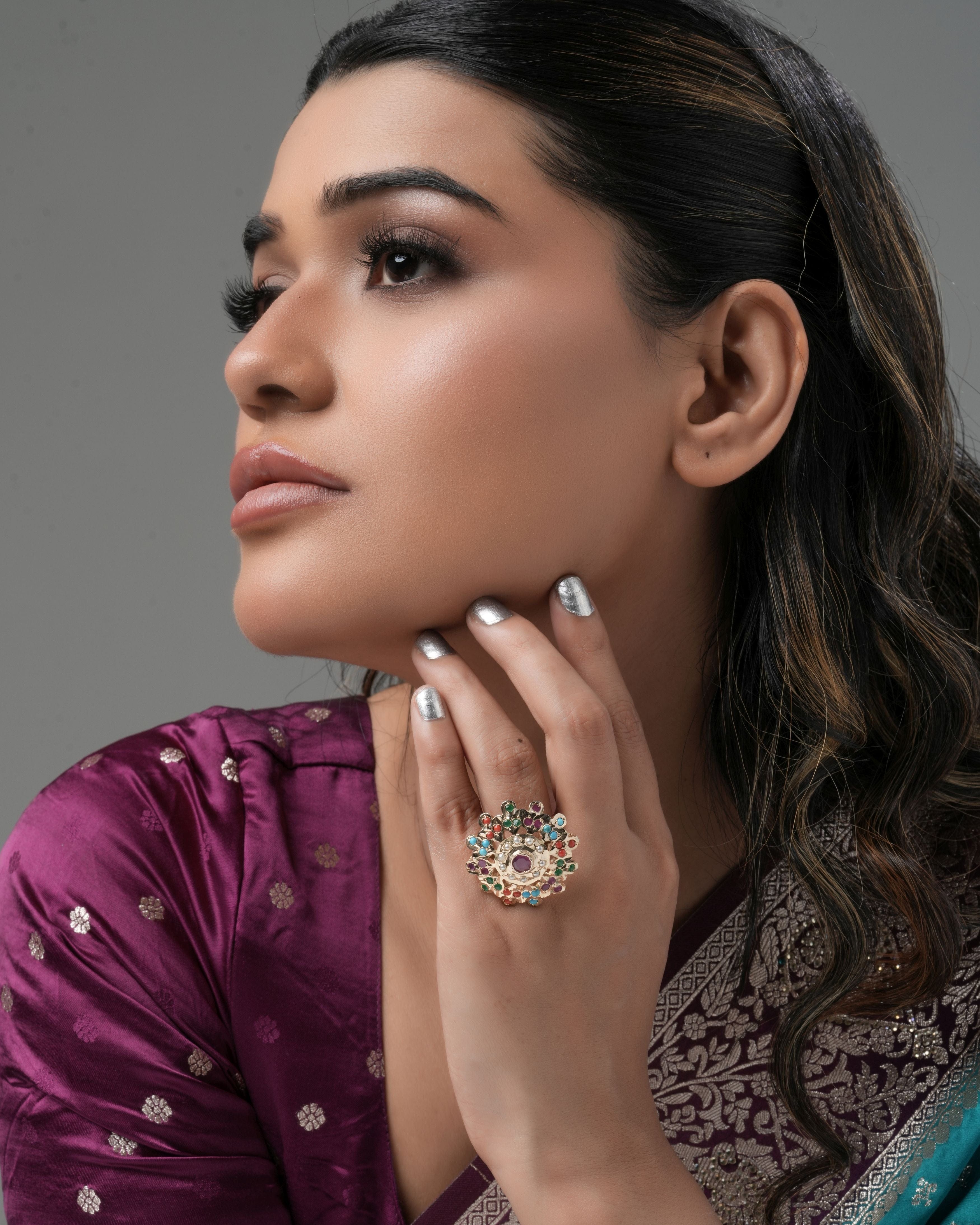 Royal Multicolor Stone Adjustable Statement Ring