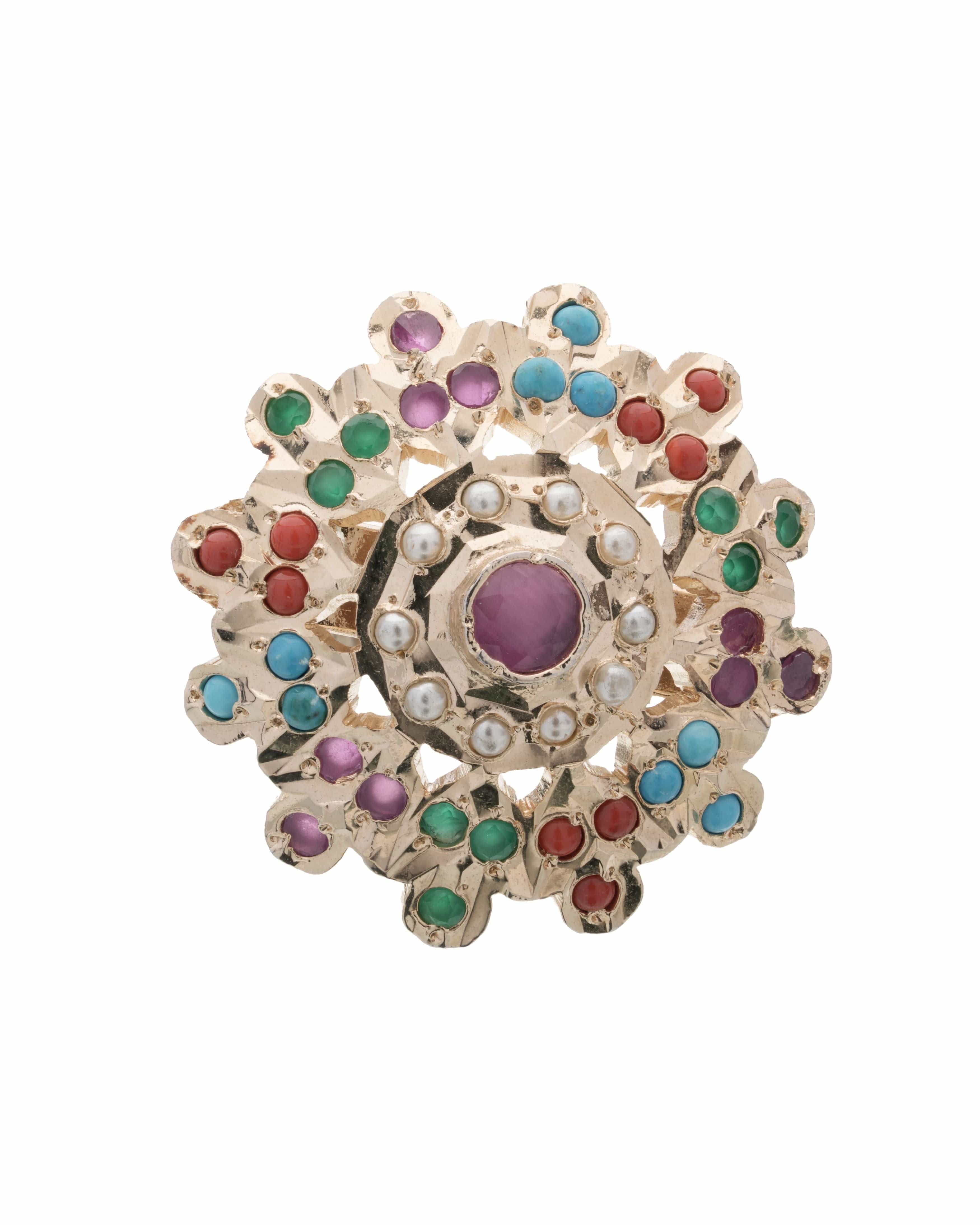 Royal Multicolor Stone Adjustable Statement Ring