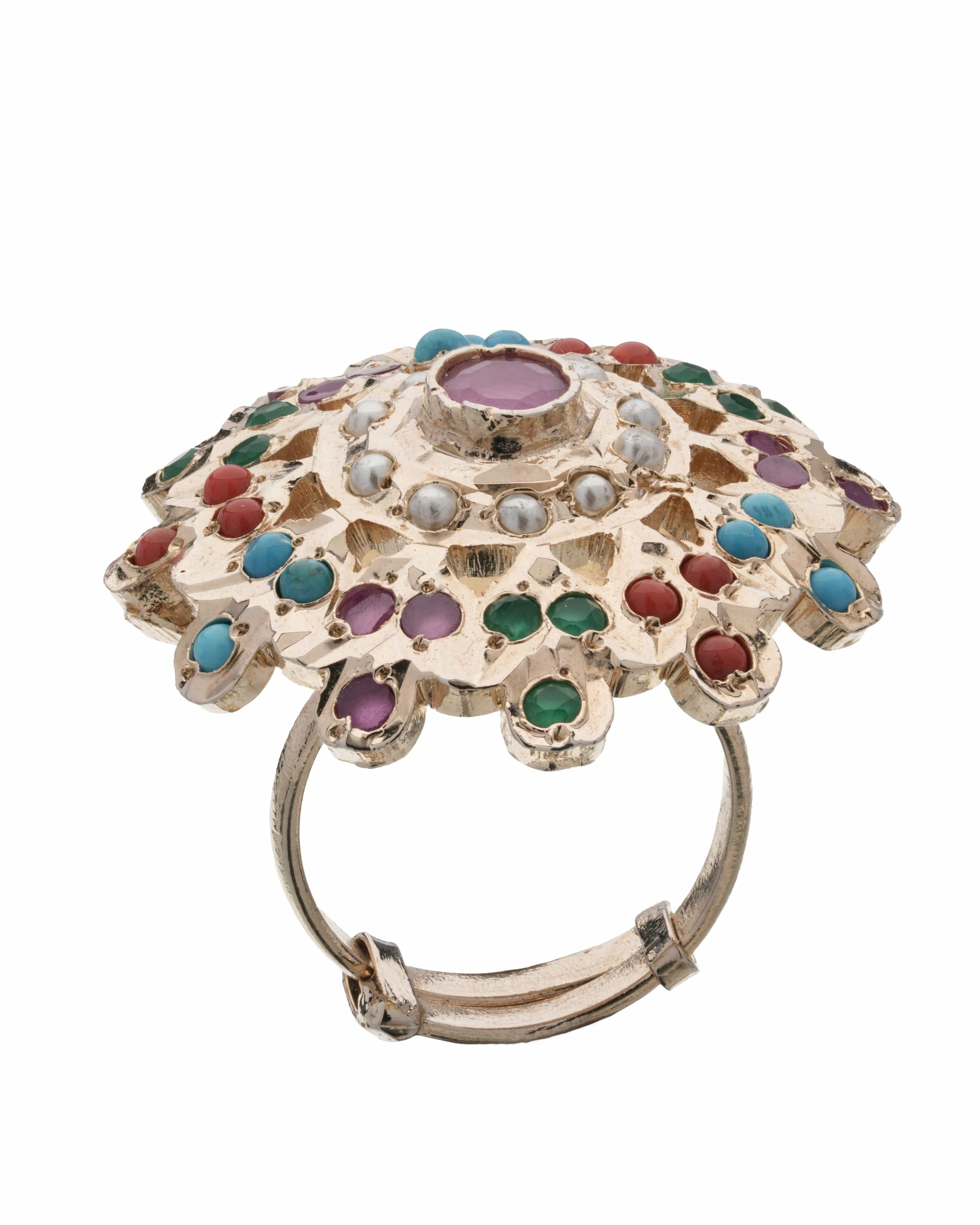Royal Multicolor Stone Adjustable Statement Ring