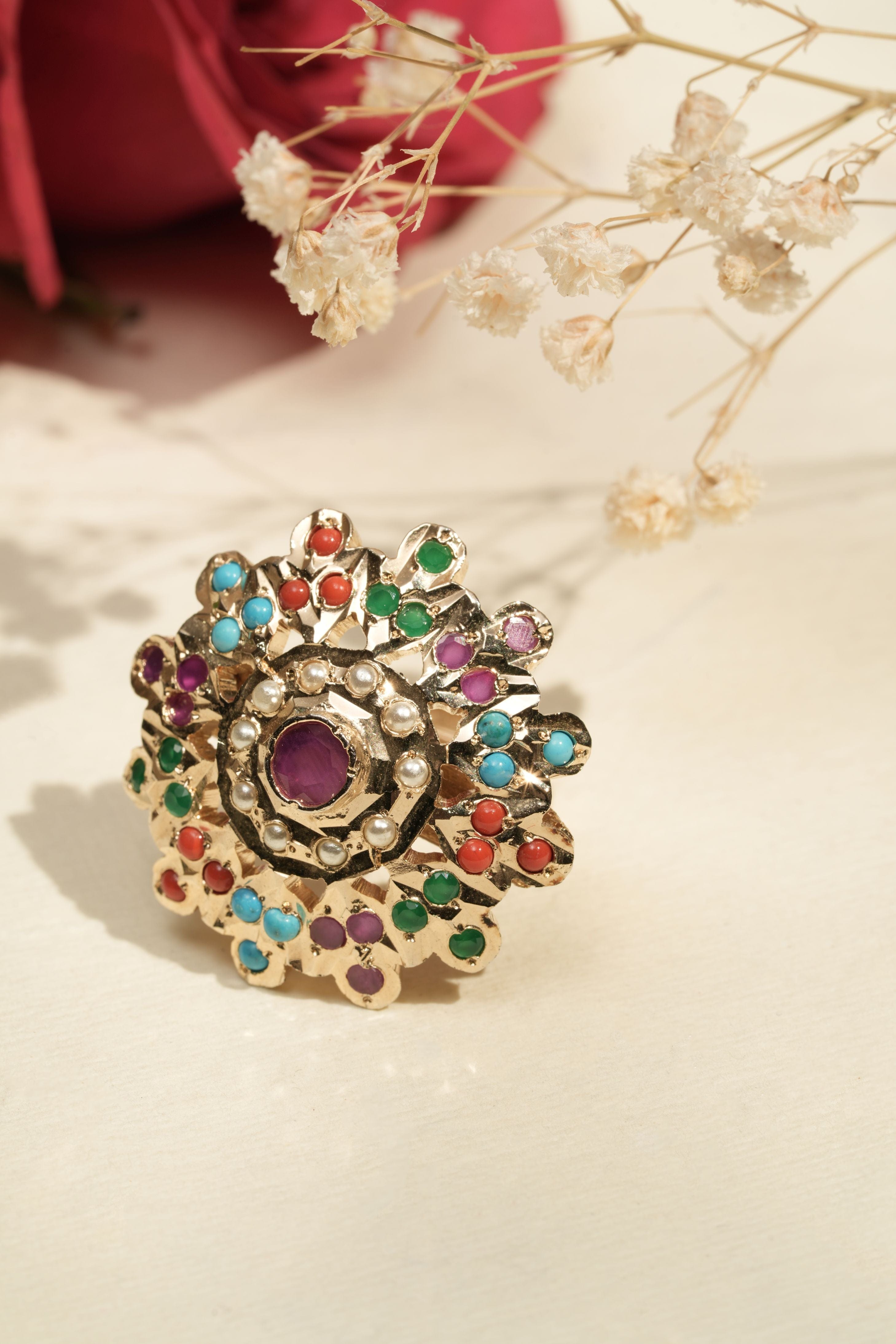 Royal Multicolor Stone Adjustable Statement Ring