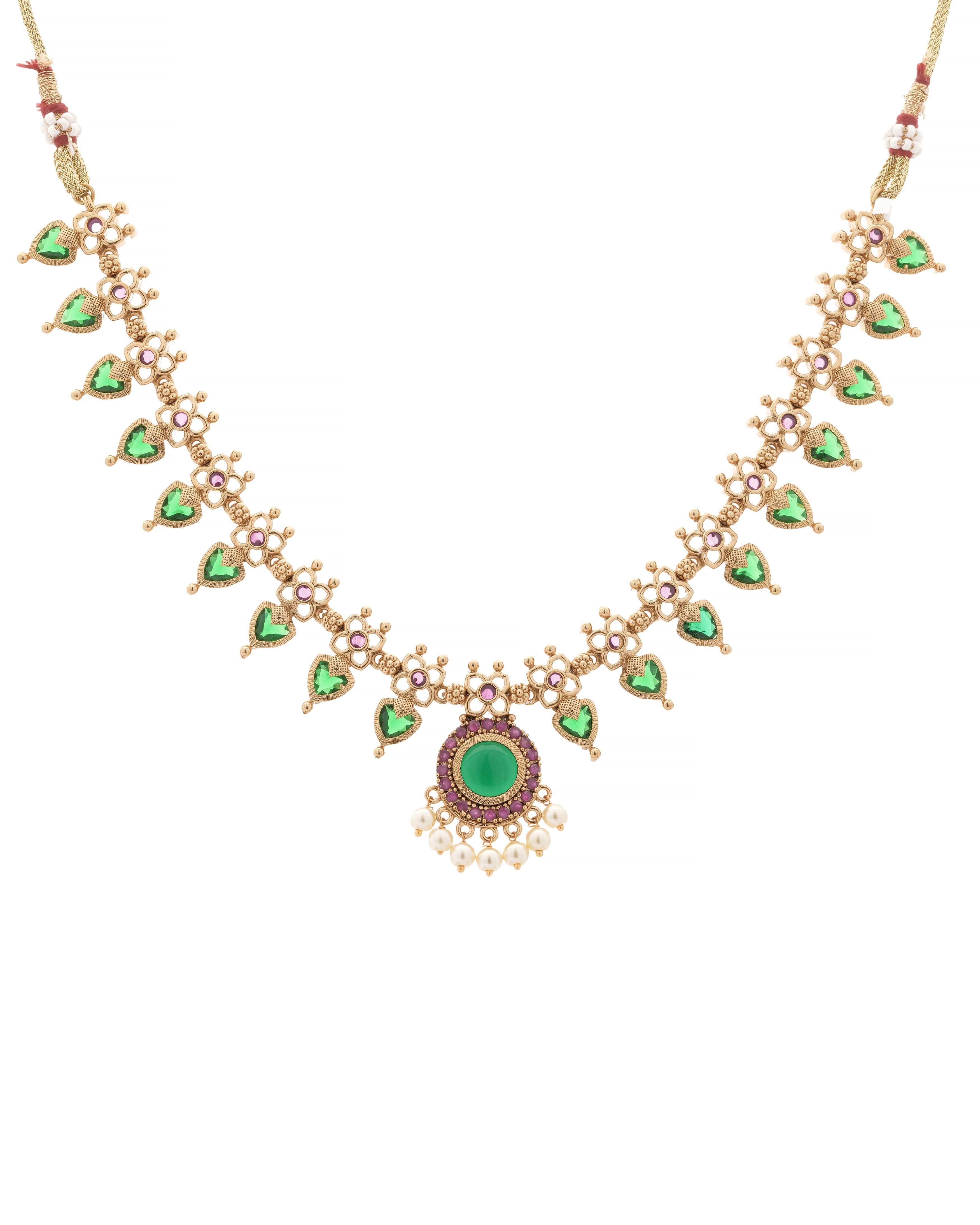 Victorian Filigree Floral Necklace & Drop Earrings Set in Gold Tone Finish