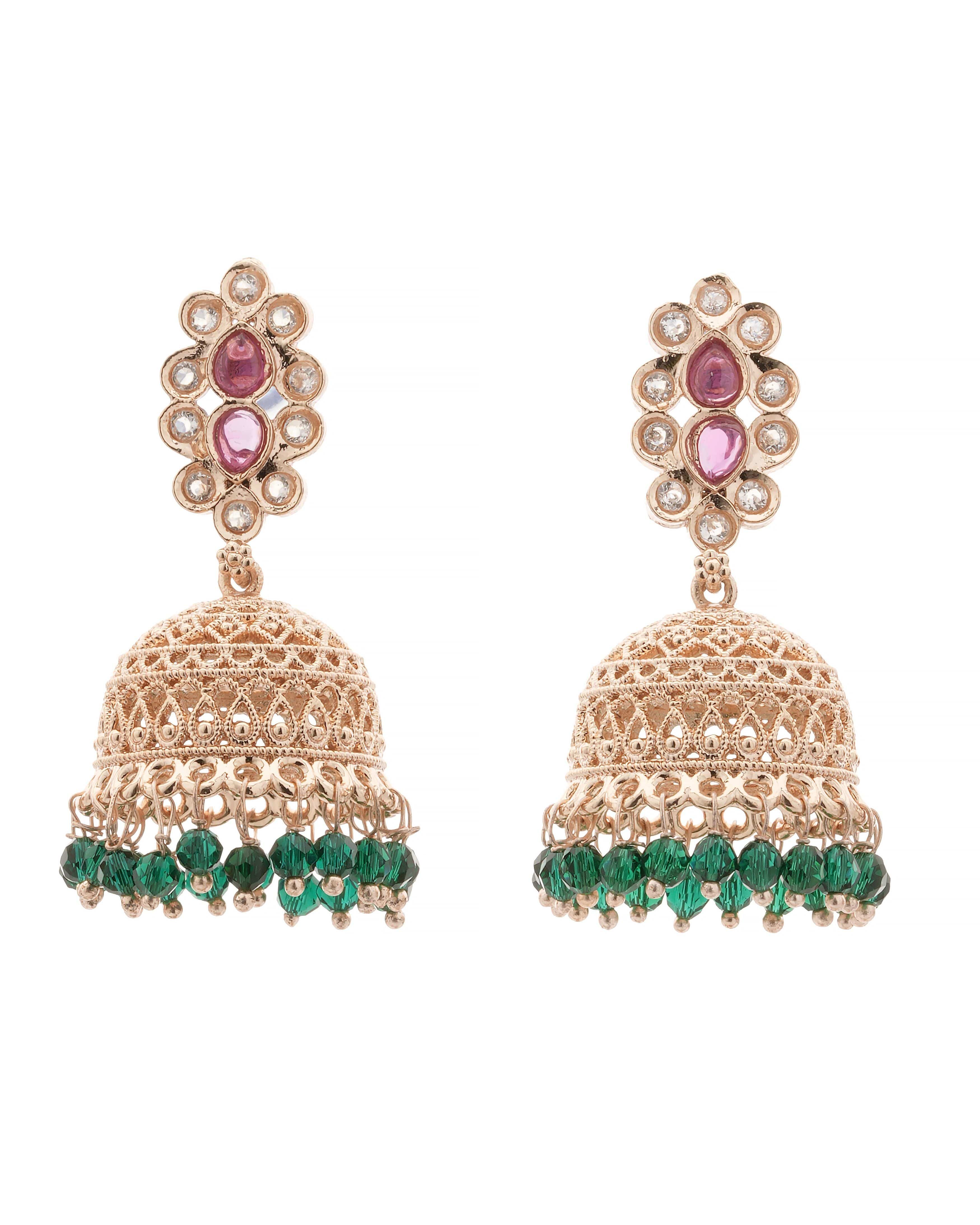 Pirohi Multi Strand Seed Bead Choker & Floral Jhumka Earrings Set