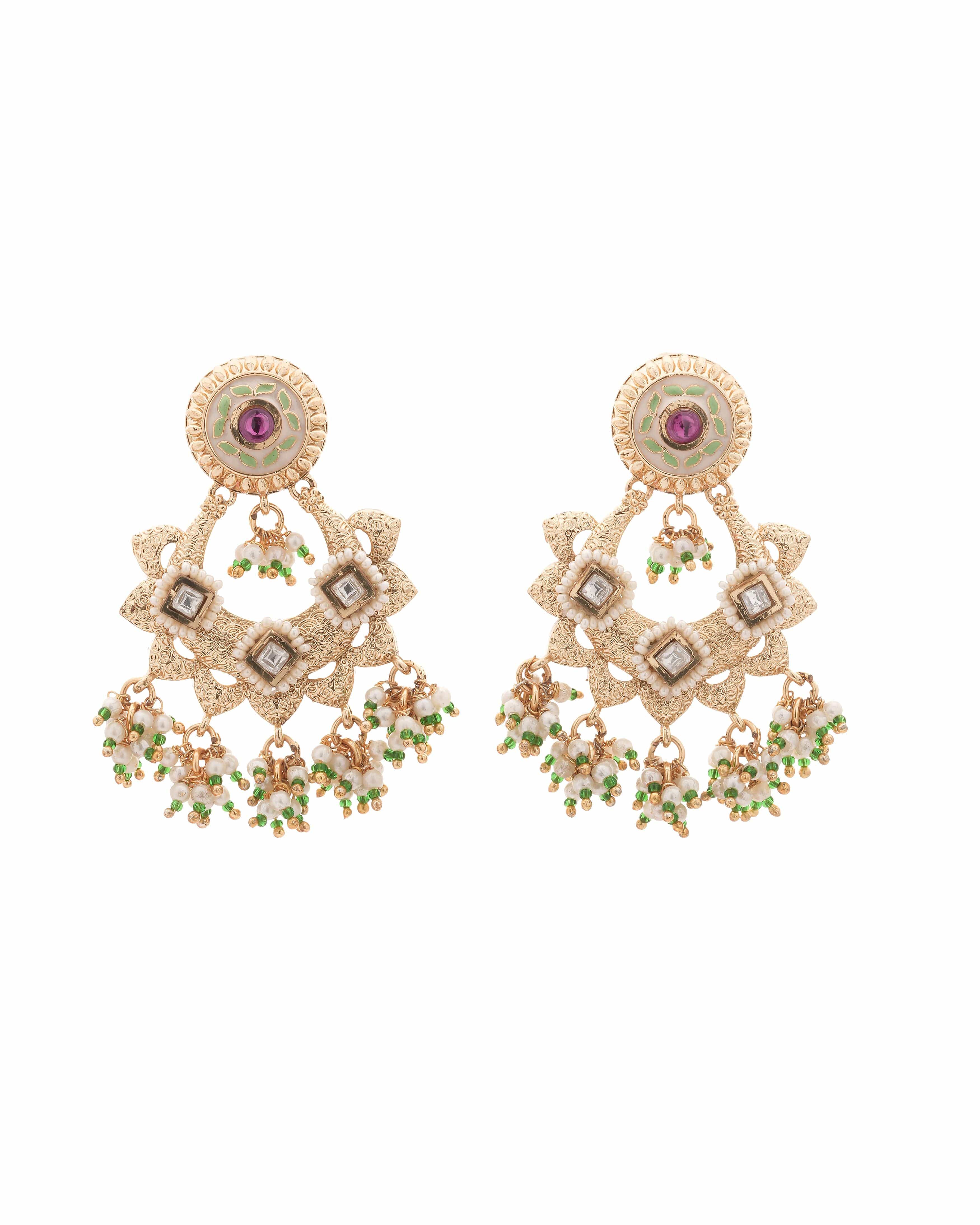 Heritage Kundan ( Meenakari) & Emerald Beaded Choker with Jhumka Earrings