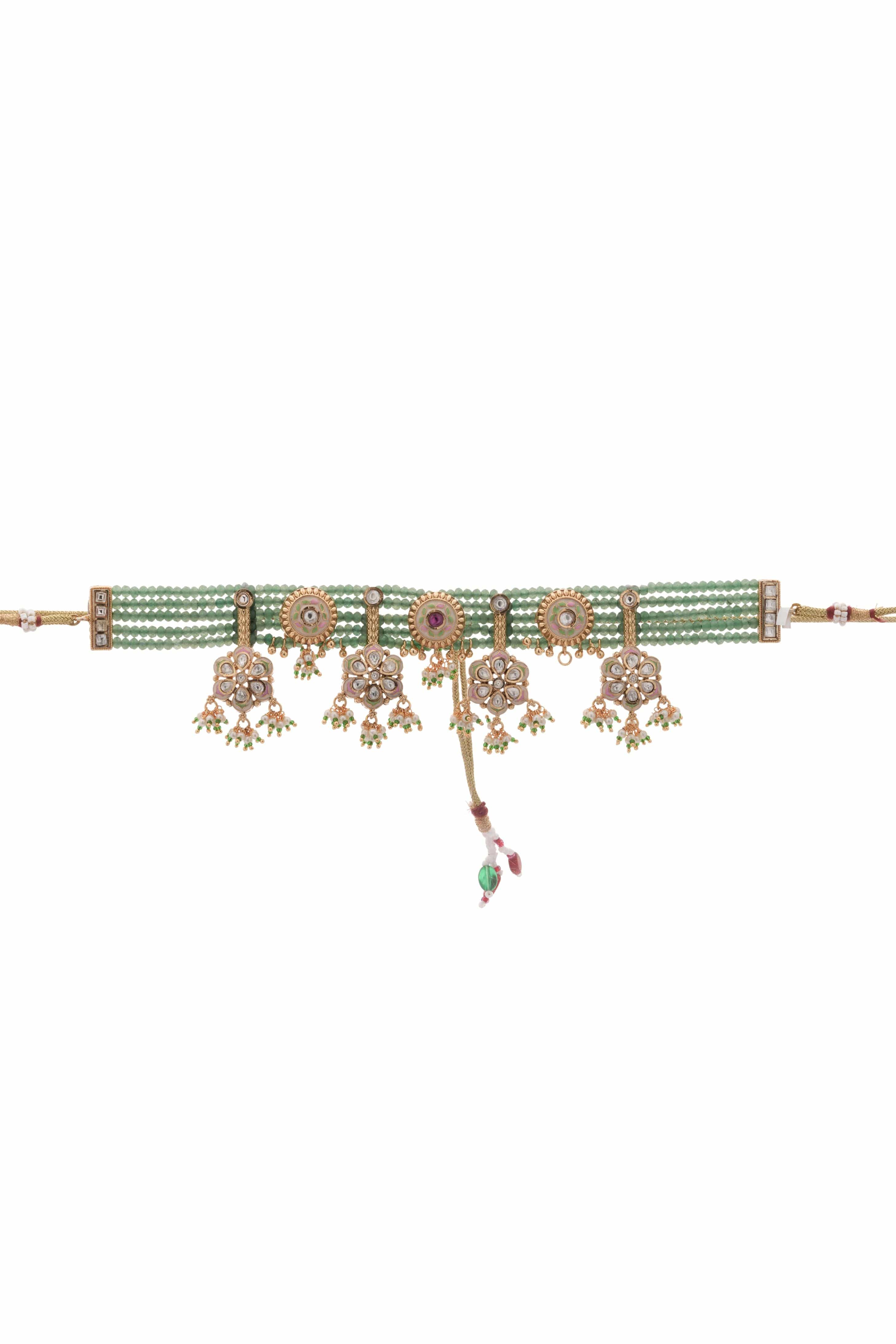 Heritage Festive Kundan Choker Necklace with Green Beads & Statement Earrings