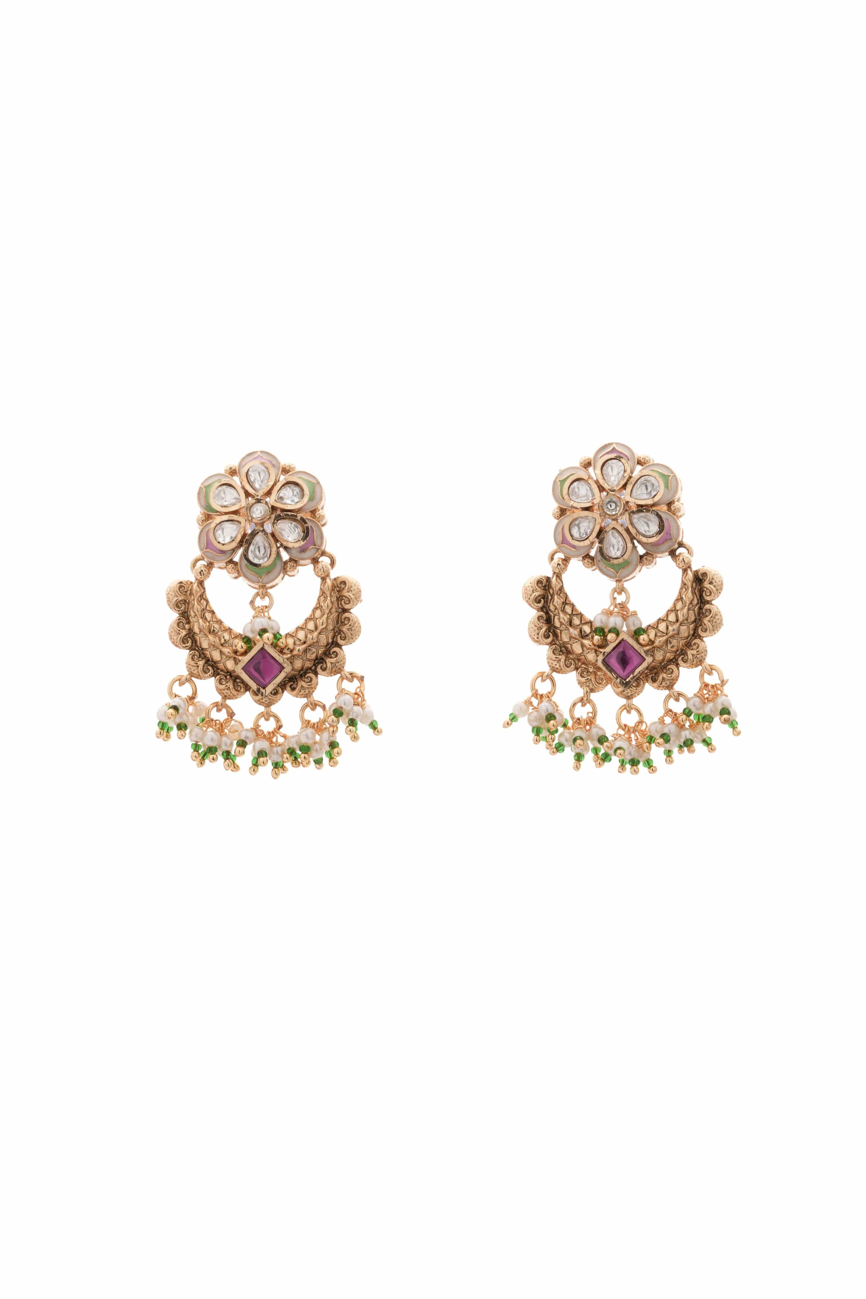 Heritage Festive Kundan Choker Necklace with Green Beads & Statement Earrings
