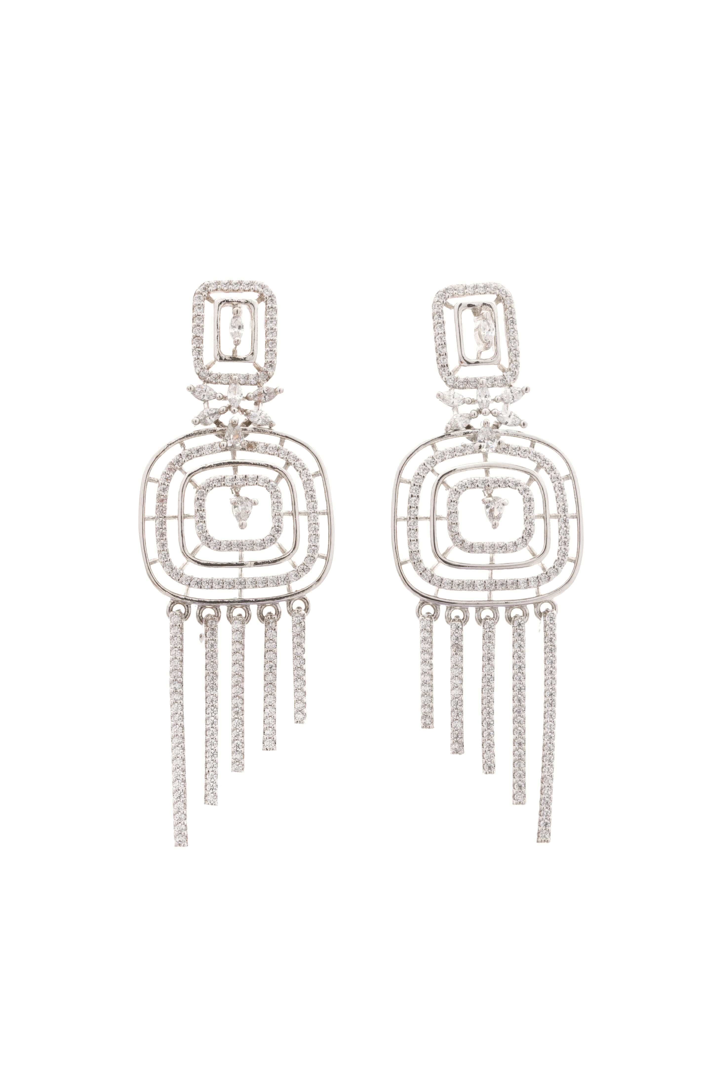 Sparkling Square Tassel Earrings