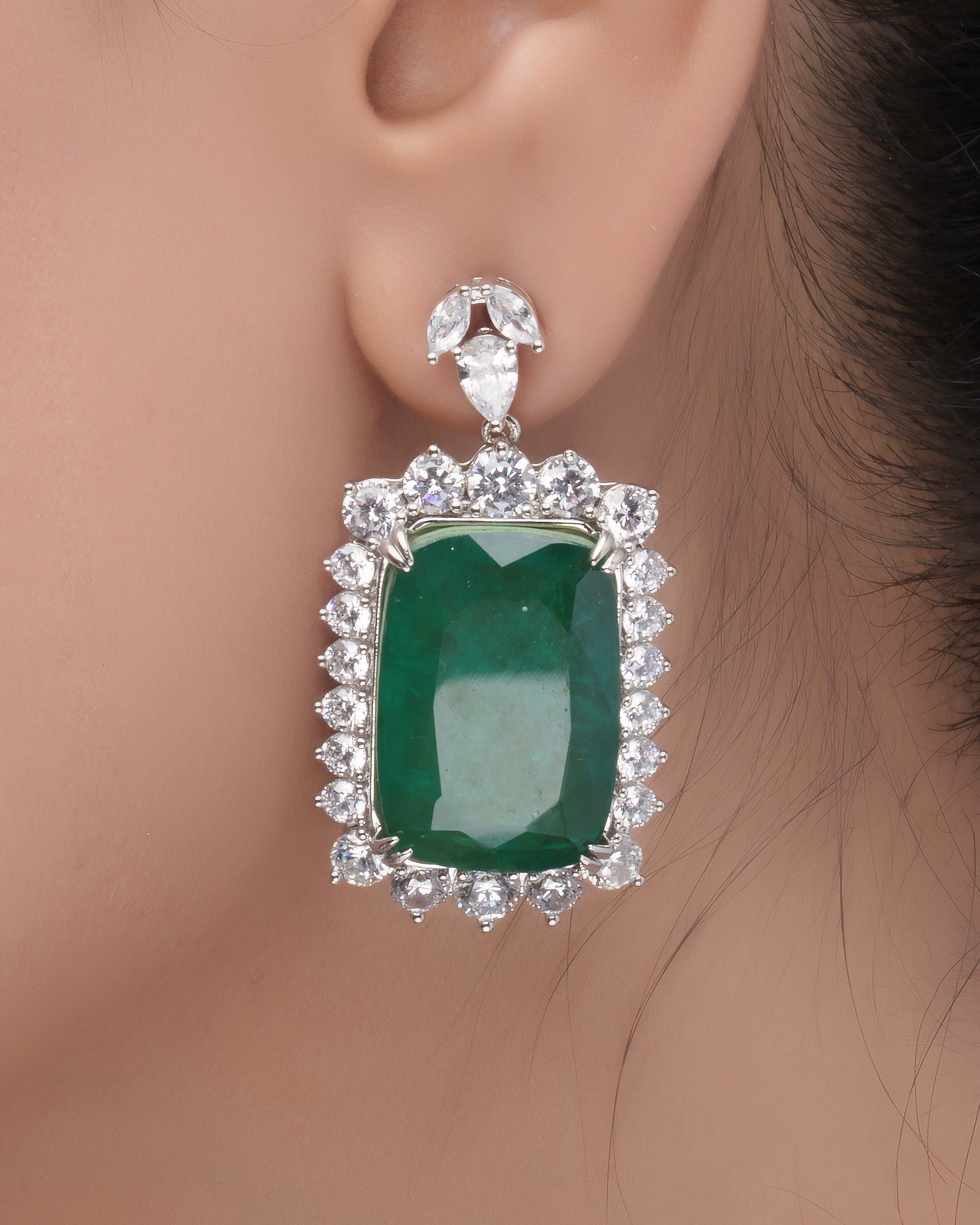 Emerald Majesty Halo Necklace & Earring Set