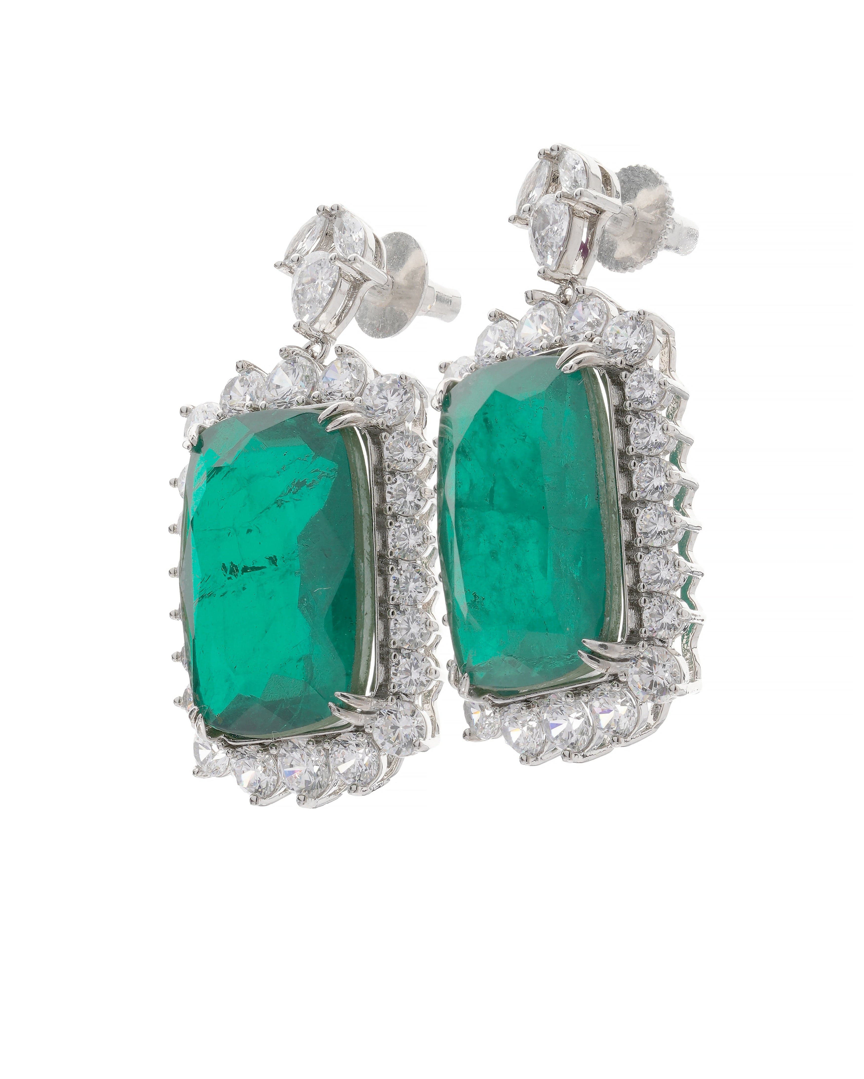 Emerald Majesty Halo Necklace & Earring Set