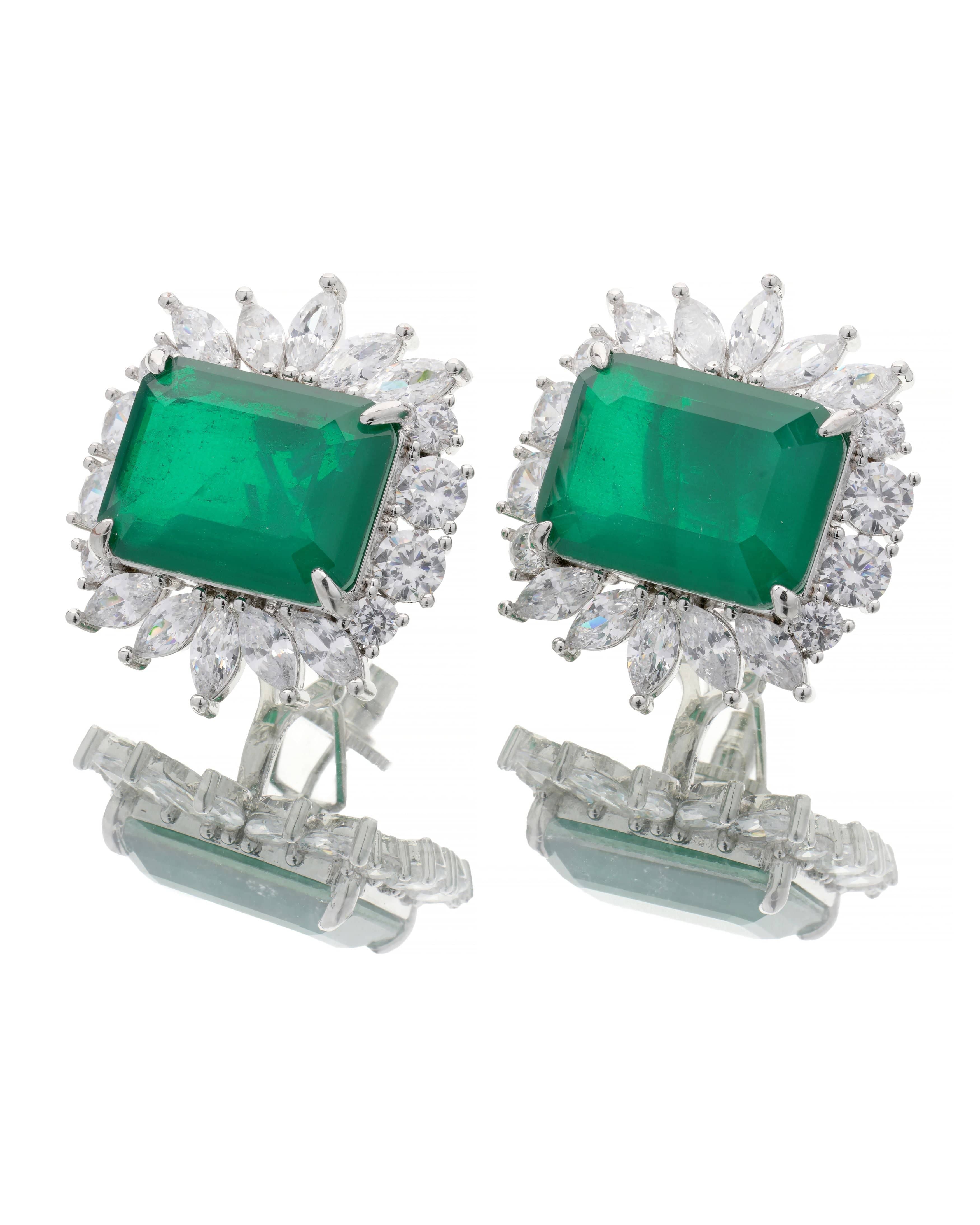 Emerald Laurel Halo Stud Earrings