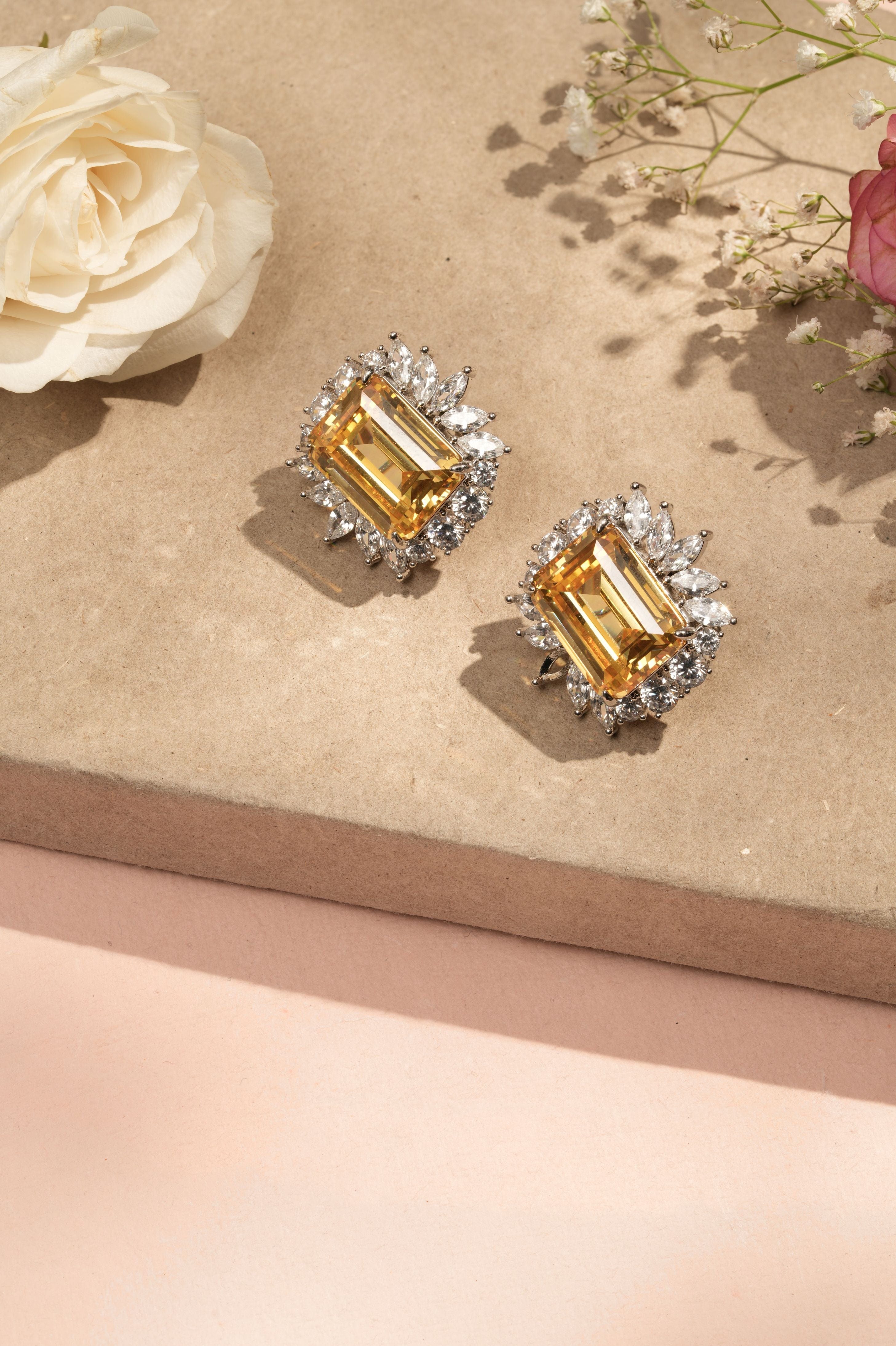 Emerald Laurel Halo Stud Earrings