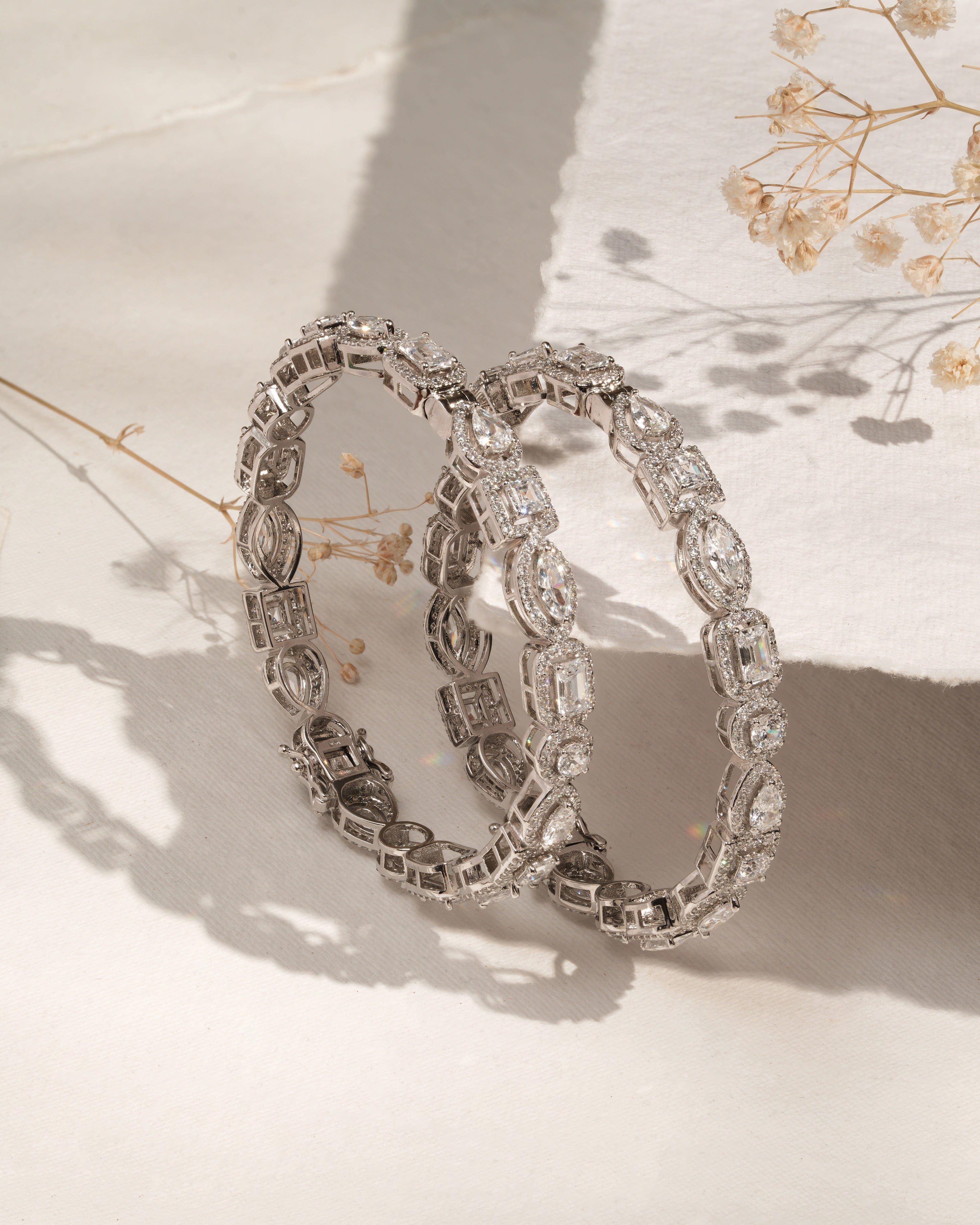 Prism Cut Duo Hinged CZ Bangle Set