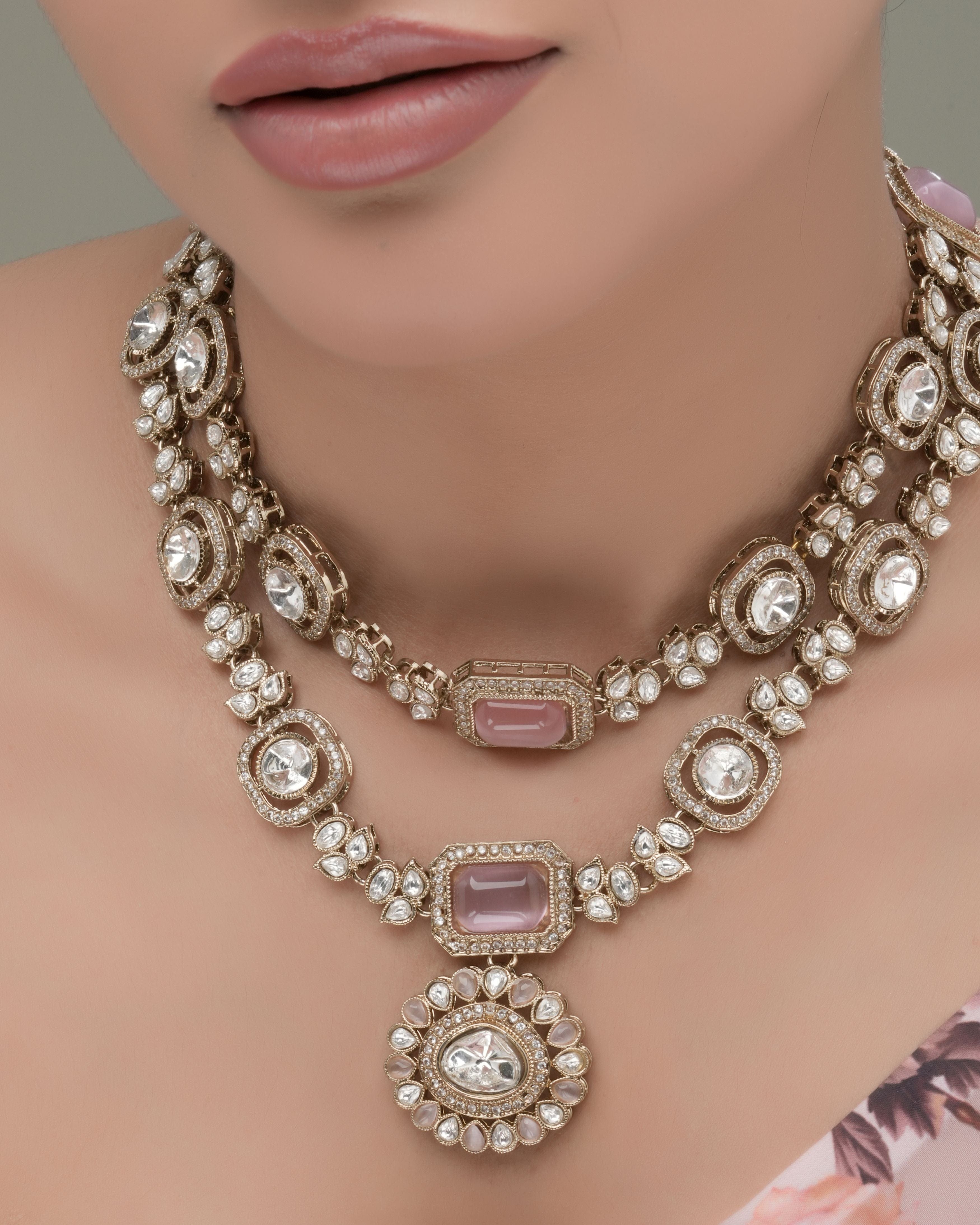 Regal Crest – Green, Moissanite and  CZ Long Necklace