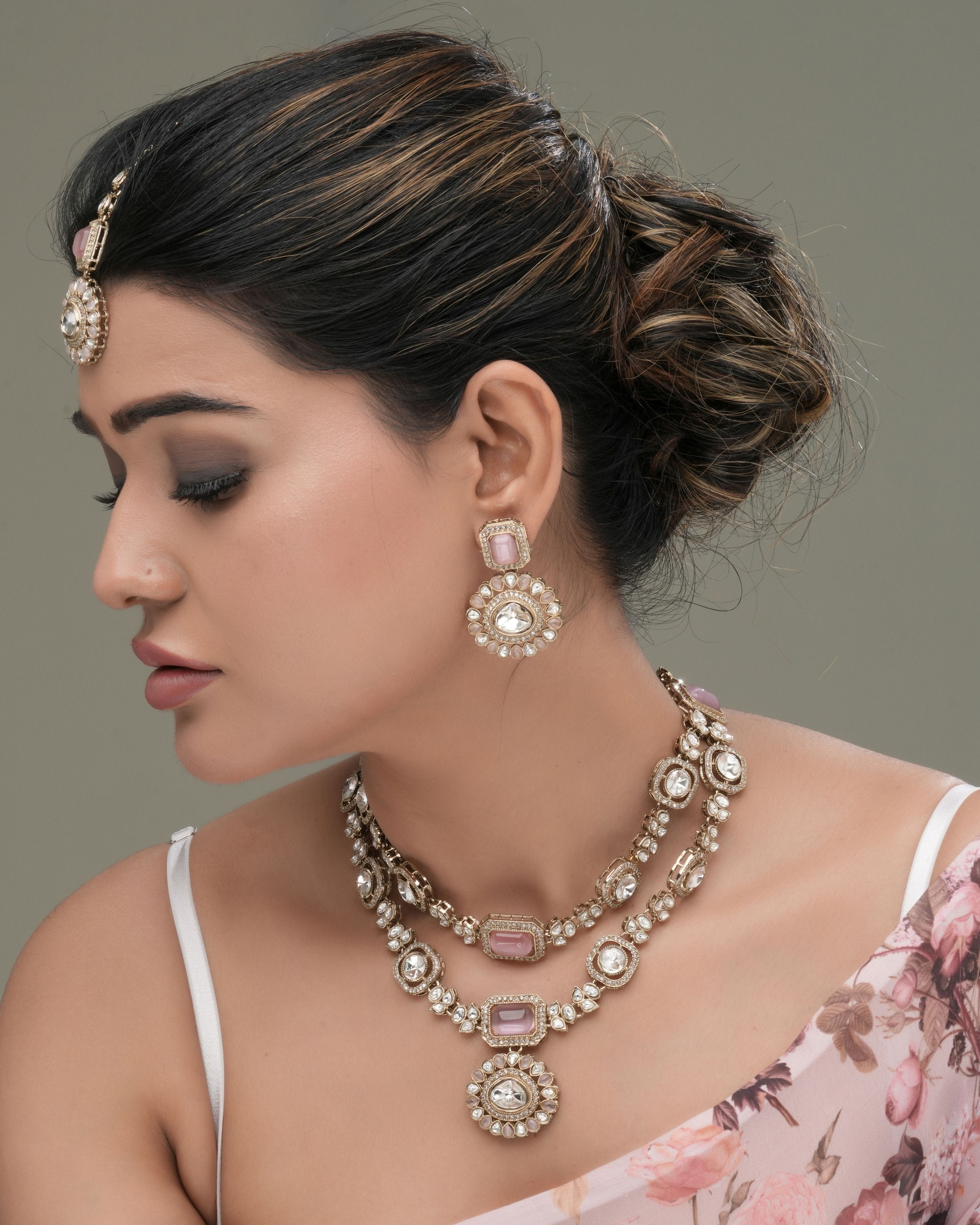 Regal Crest – Green, Moissanite and  CZ Long Necklace