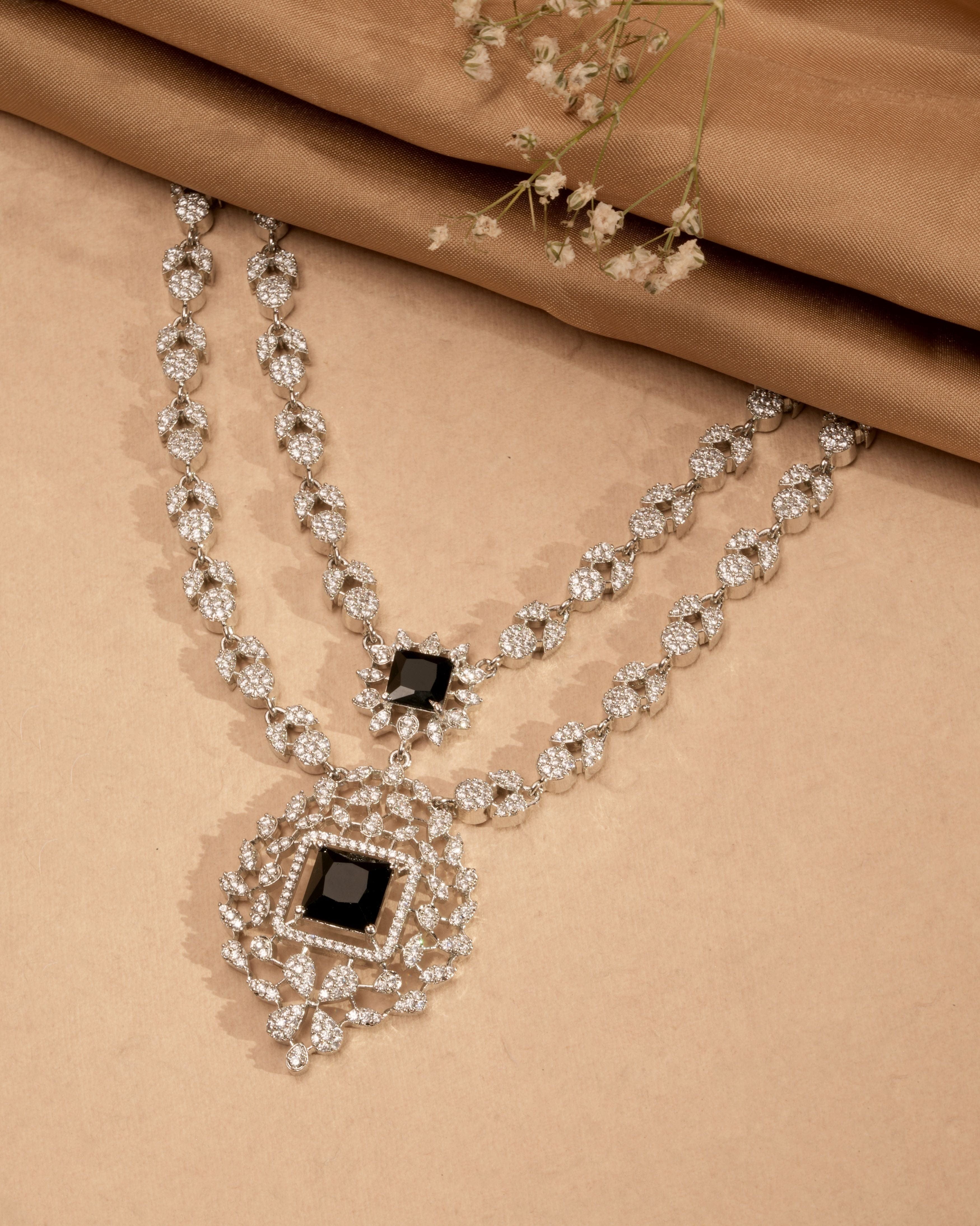 Midnight Majesty Double Layer Necklace & Drop Earring Set
