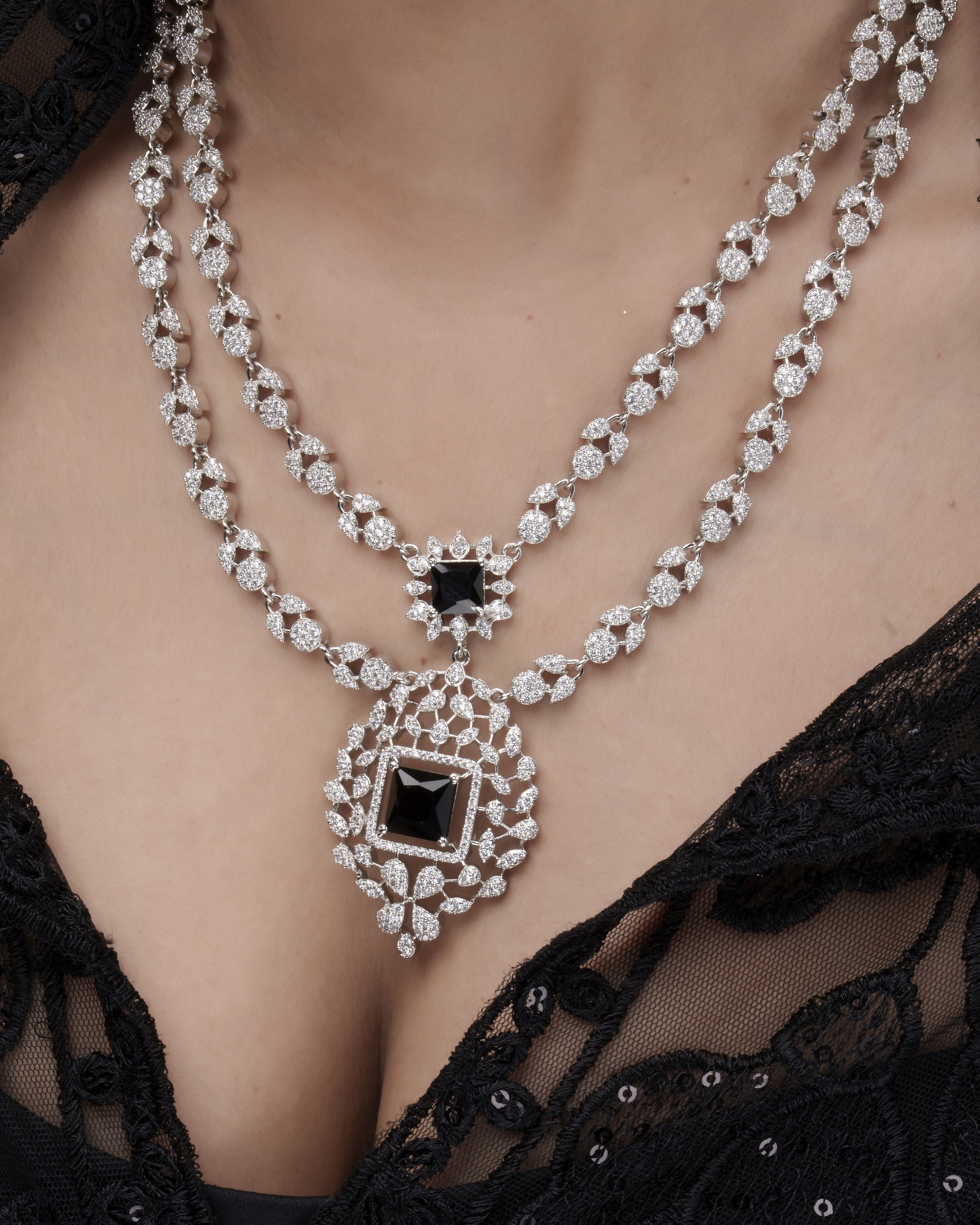 Midnight Majesty Double Layer Necklace & Drop Earring Set