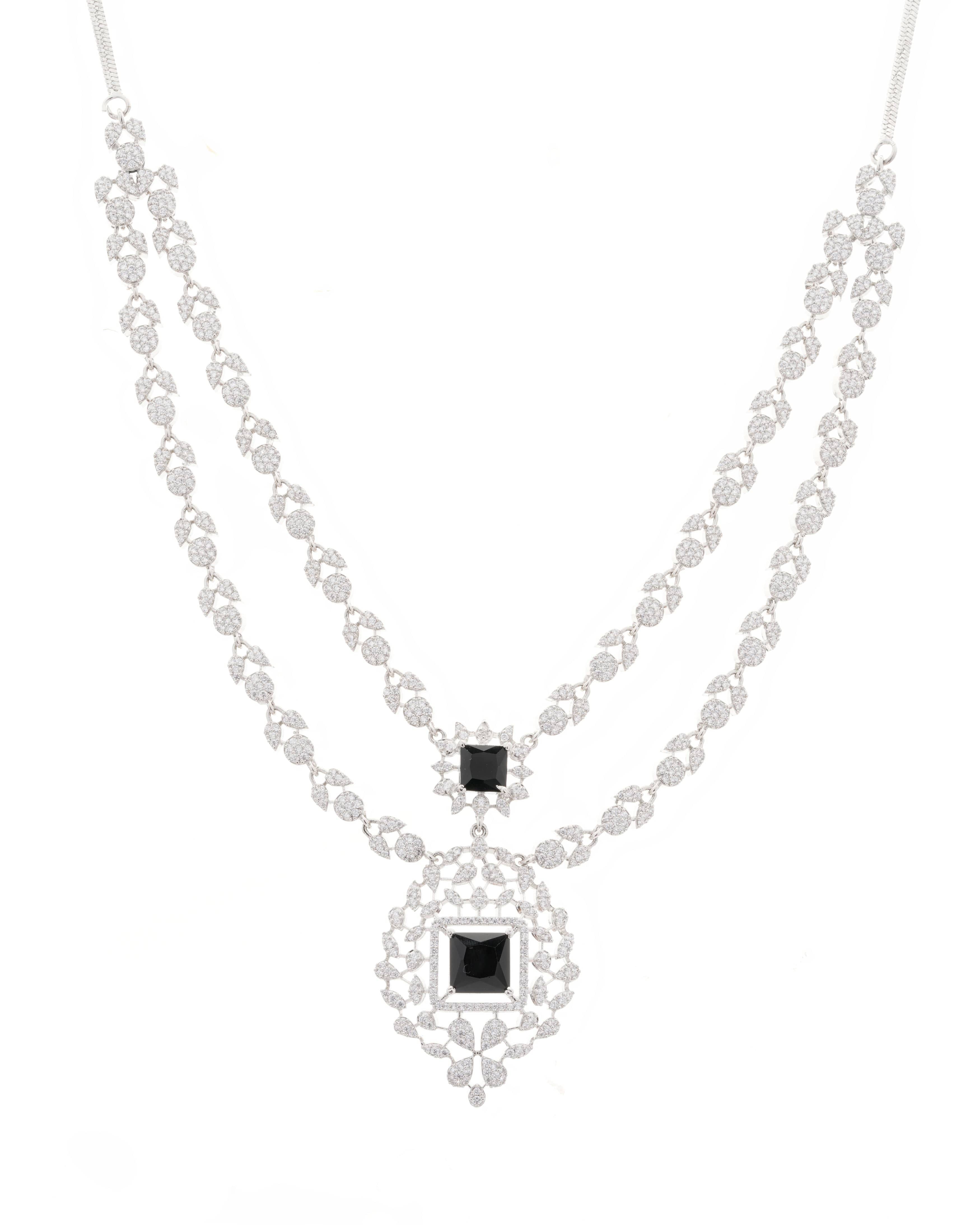 Midnight Majesty Double Layer Necklace & Drop Earring Set